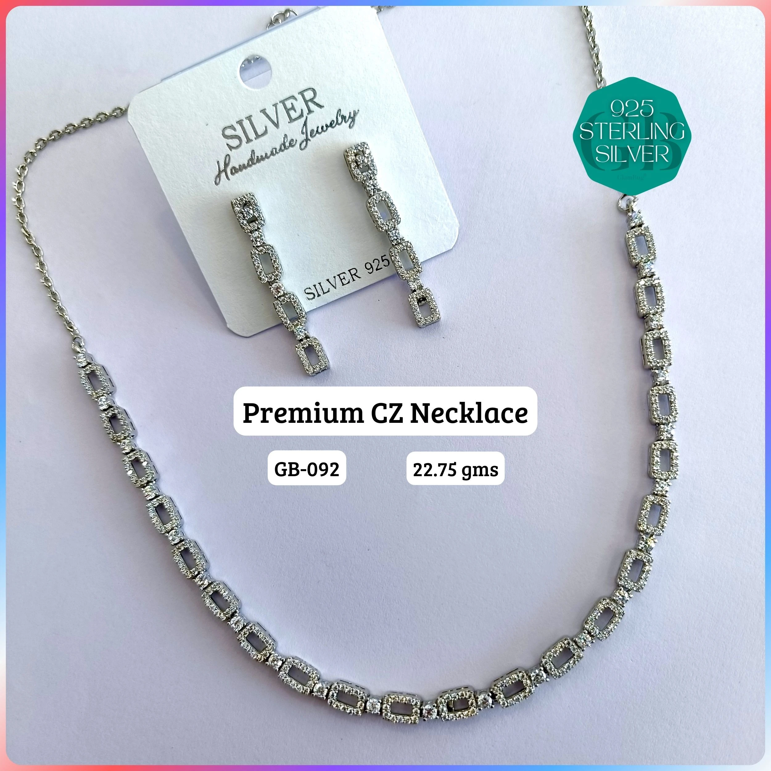 CZ NECKLACES - Premium 925 Silver Jewellery - SKU: GB-092-034 - Hyderabad Silver Importers