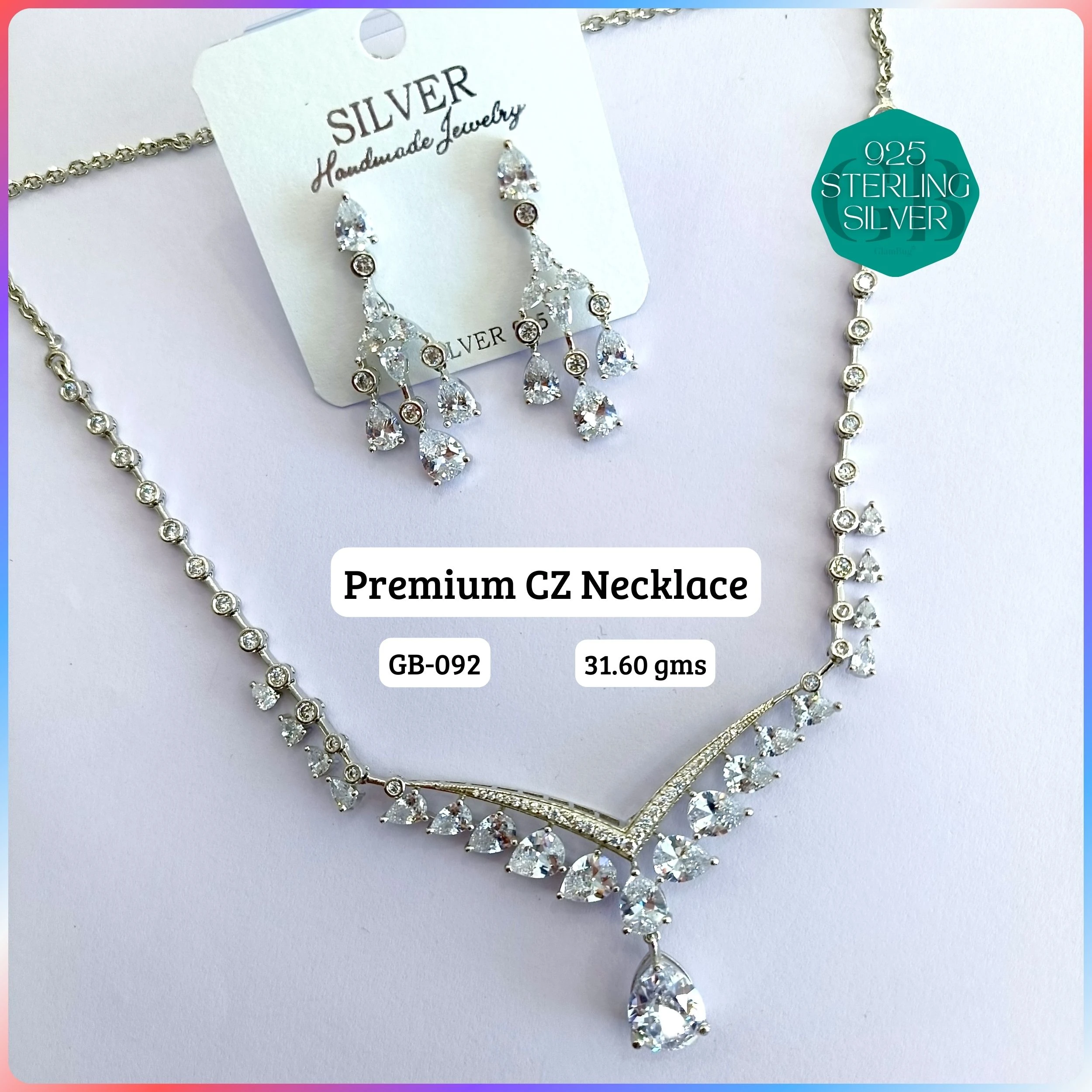 CZ NECKLACES - Premium 925 Silver Jewellery - SKU: GB-092-035 - Hyderabad Silver Importers