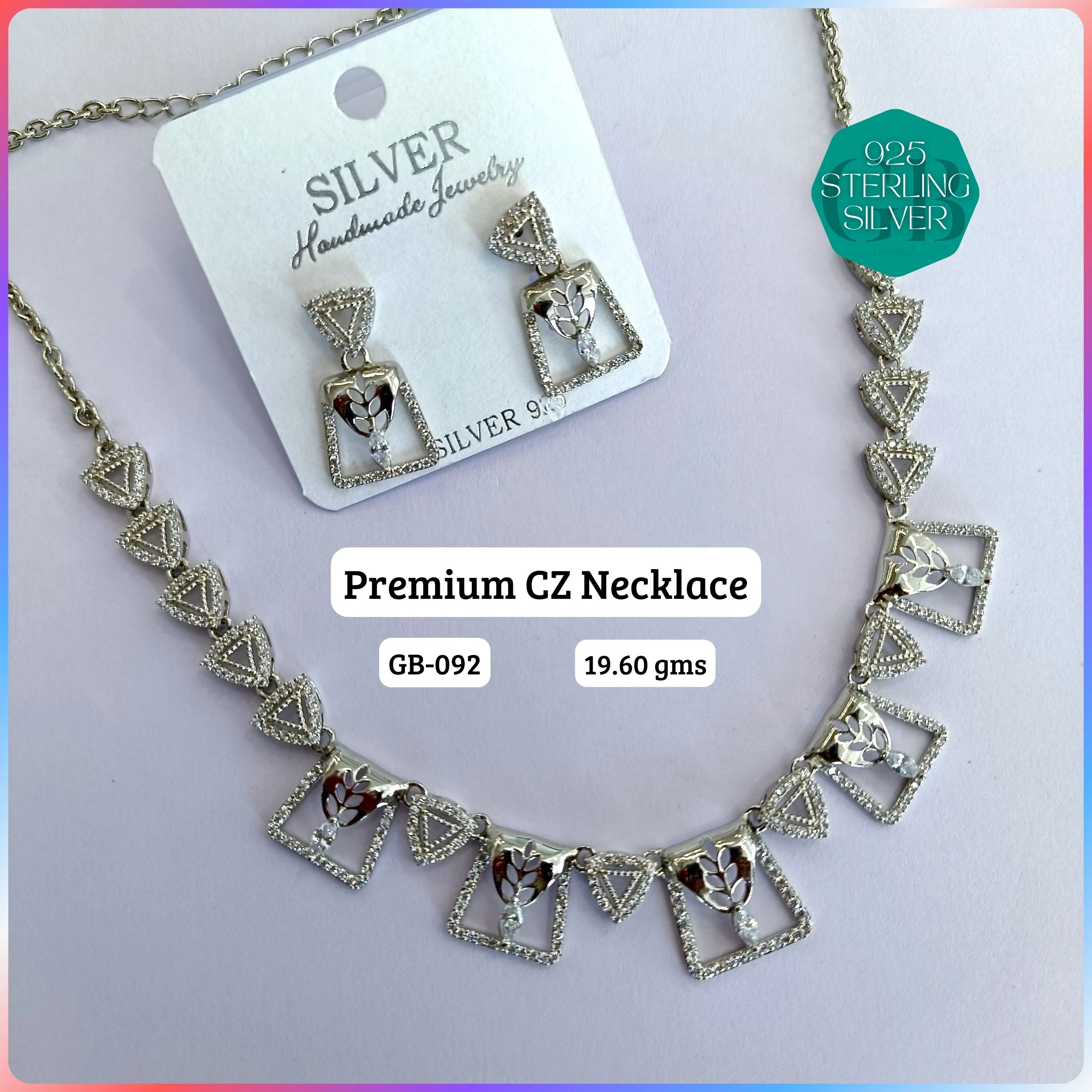 CZ NECKLACES - Premium 925 Silver Jewellery - SKU: GB-092-036 - Hyderabad Silver Importers