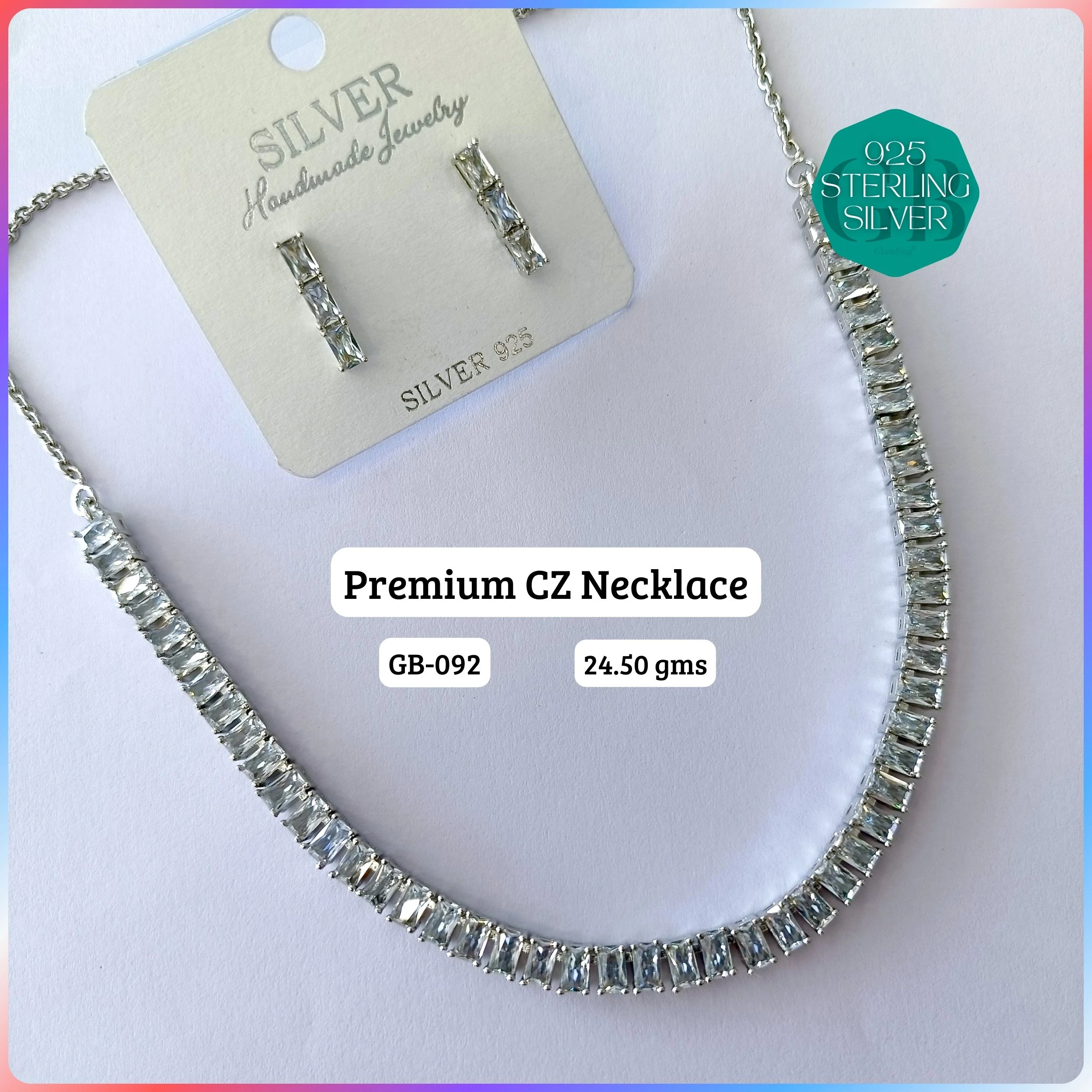 CZ NECKLACES - Premium 925 Silver Jewellery - SKU: GB-092-037 - Hyderabad Silver Importers