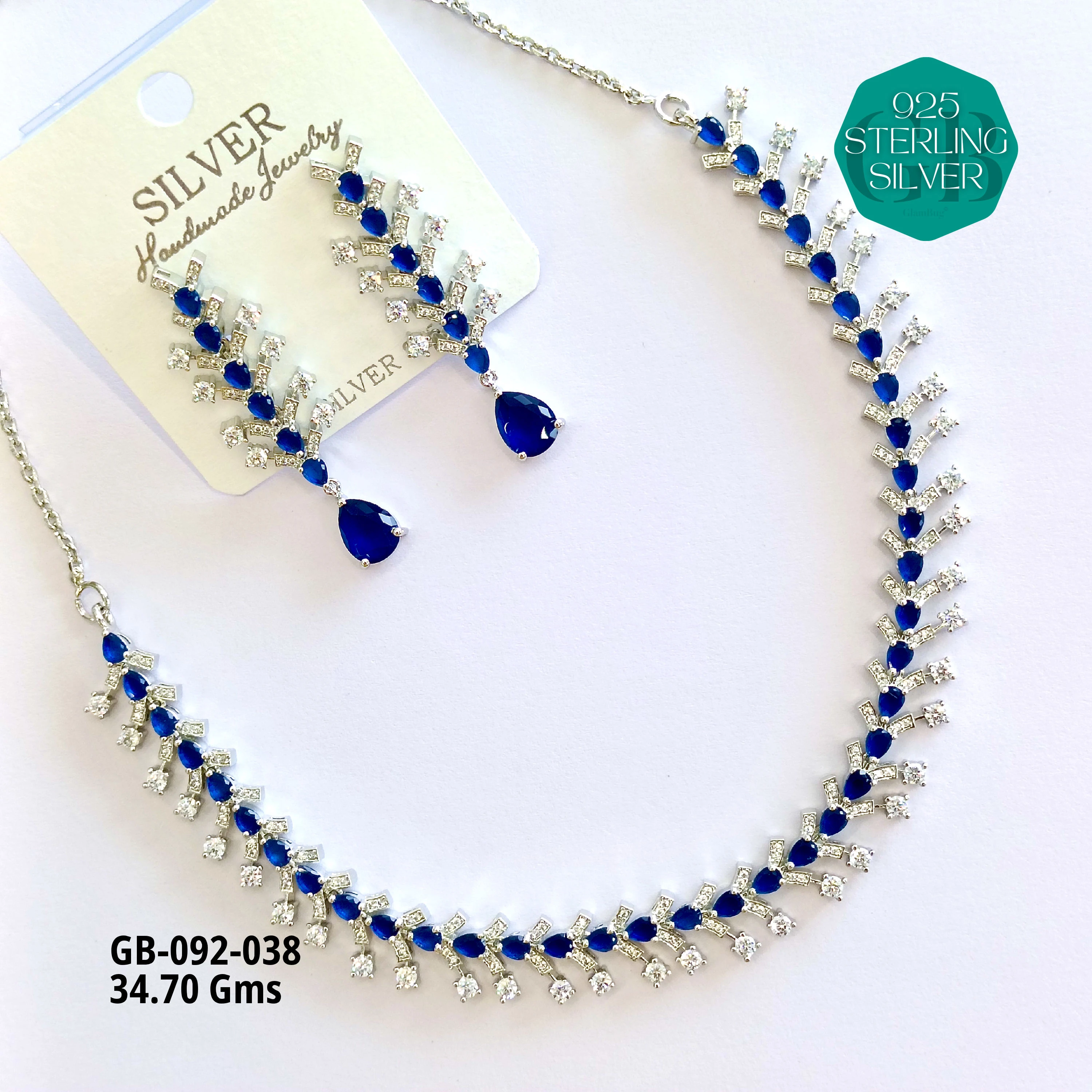 CZ NECKLACES - Premium 925 Silver Jewellery - SKU: GB-092-038 - Hyderabad Silver Importers