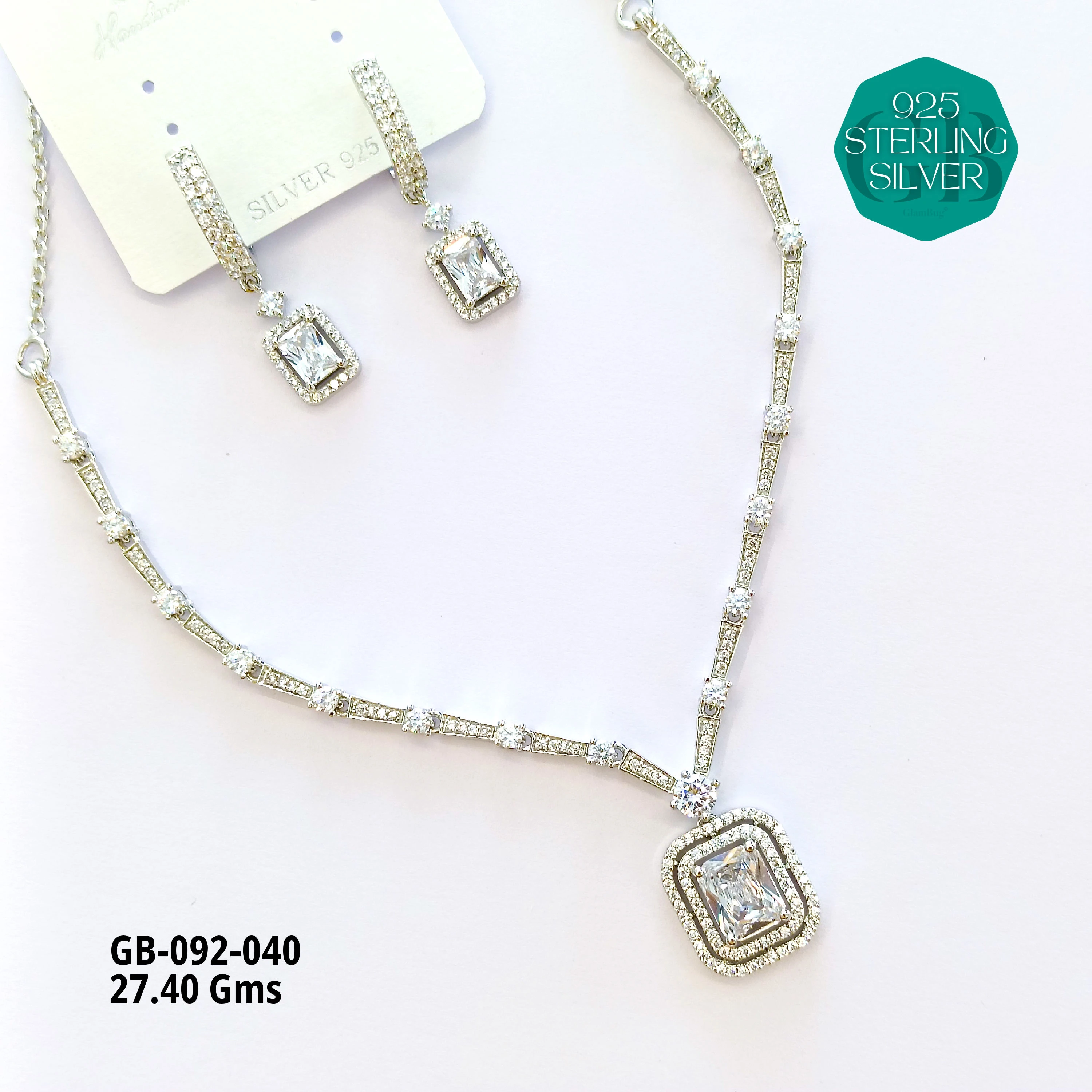 CZ NECKLACES - Premium 925 Silver Jewellery - SKU: GB-092-040 - Hyderabad Silver Importers