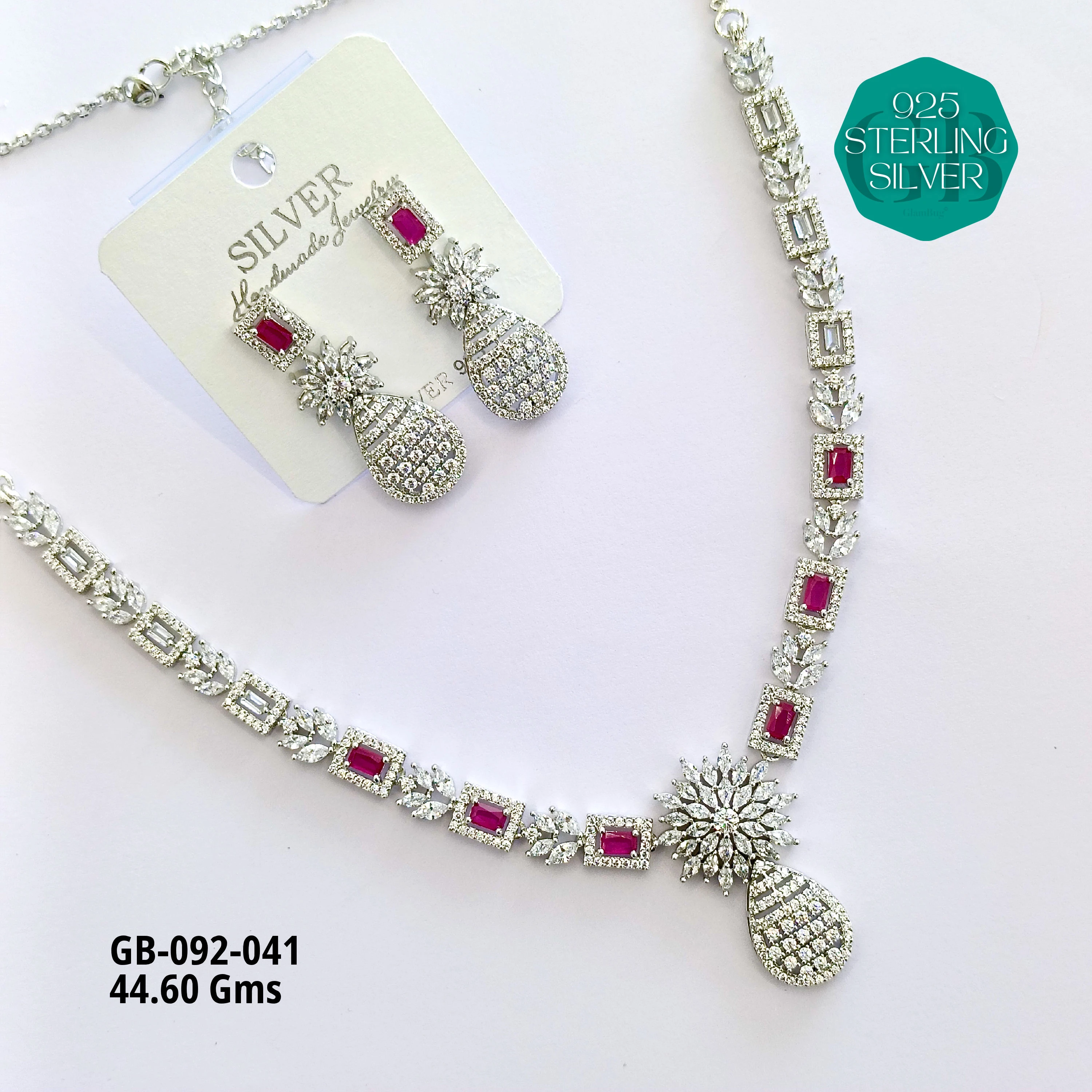 CZ NECKLACES - Premium 925 Silver Jewellery - SKU: GB-092-041 - Hyderabad Silver Importers