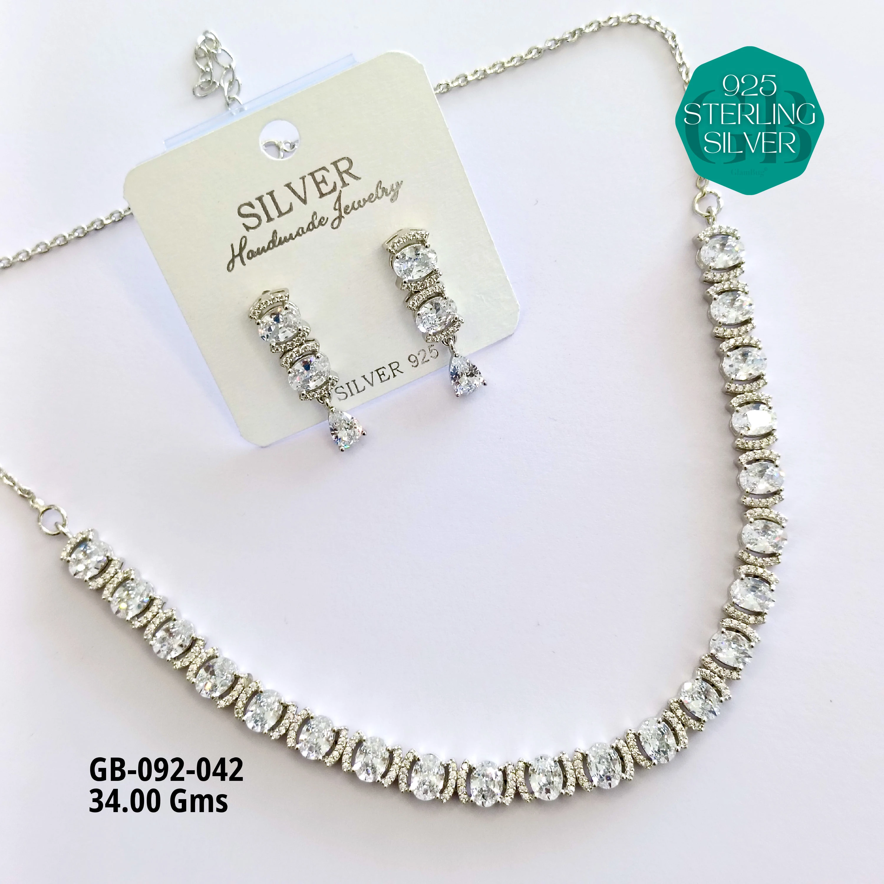 CZ NECKLACES - Premium 925 Silver Jewellery - SKU: GB-092-042 - Hyderabad Silver Importers