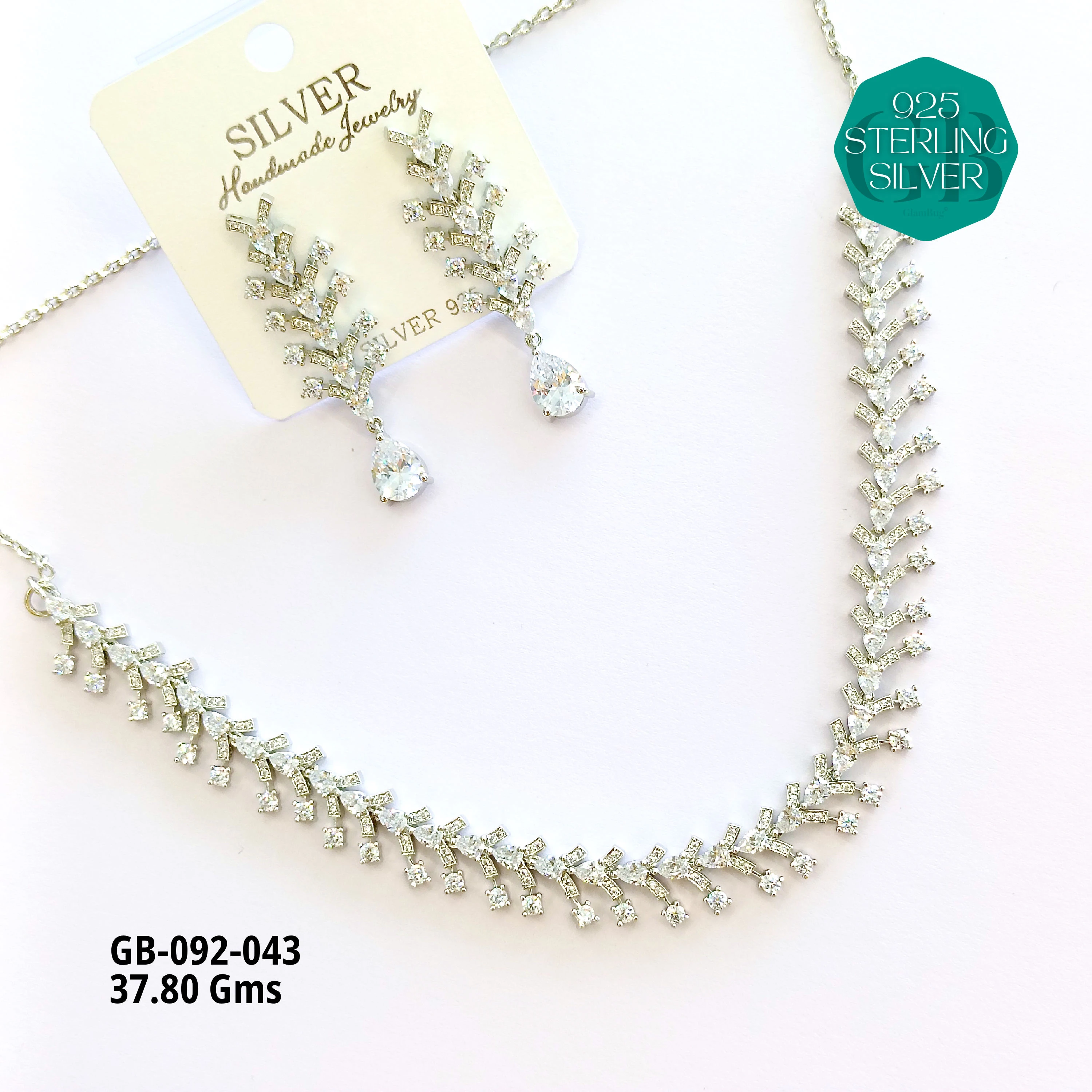 CZ NECKLACES - Premium 925 Silver Jewellery - SKU: GB-092-043 - Hyderabad Silver Importers