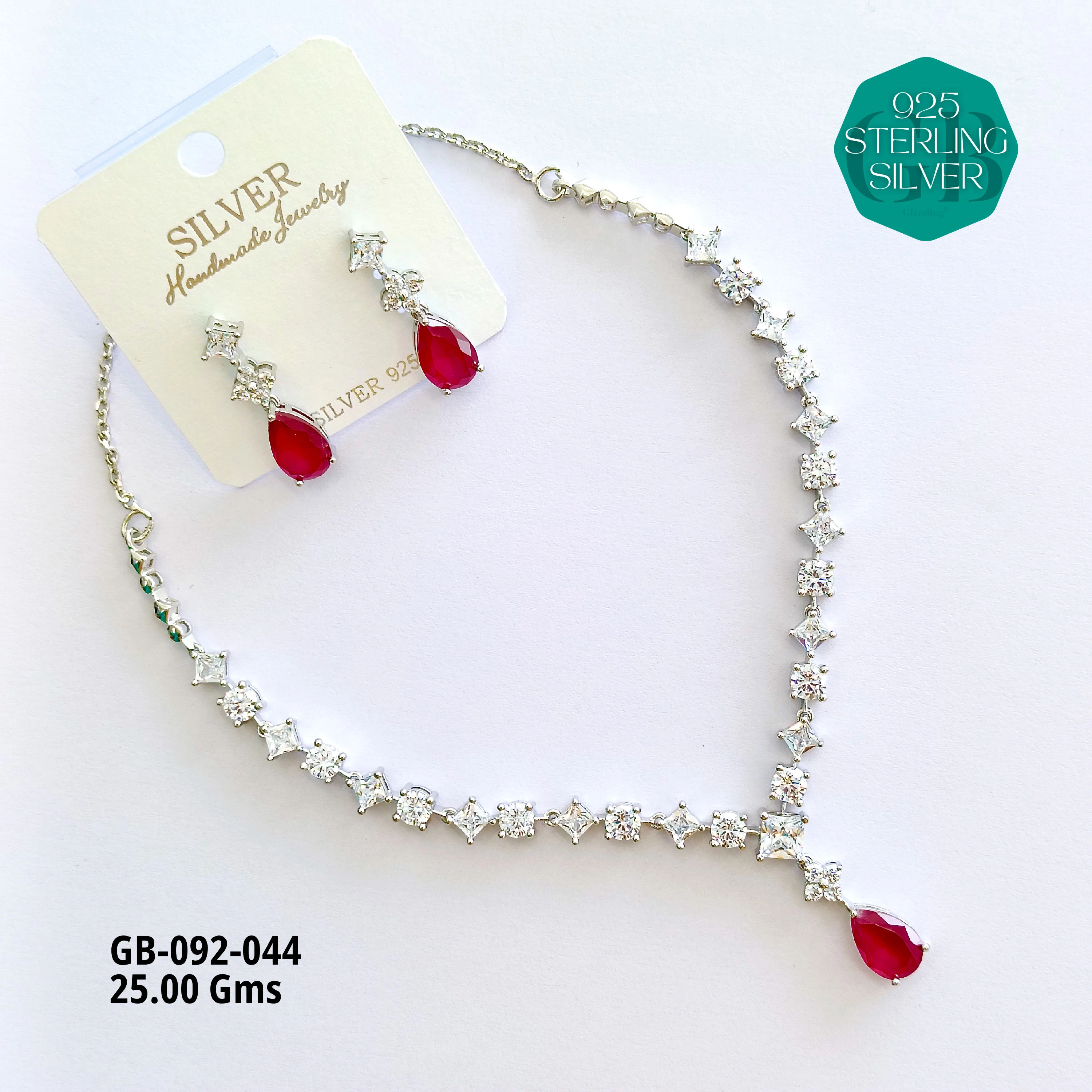 CZ NECKLACES - Premium 925 Silver Jewellery - SKU: GB-092-044 - Hyderabad Silver Importers