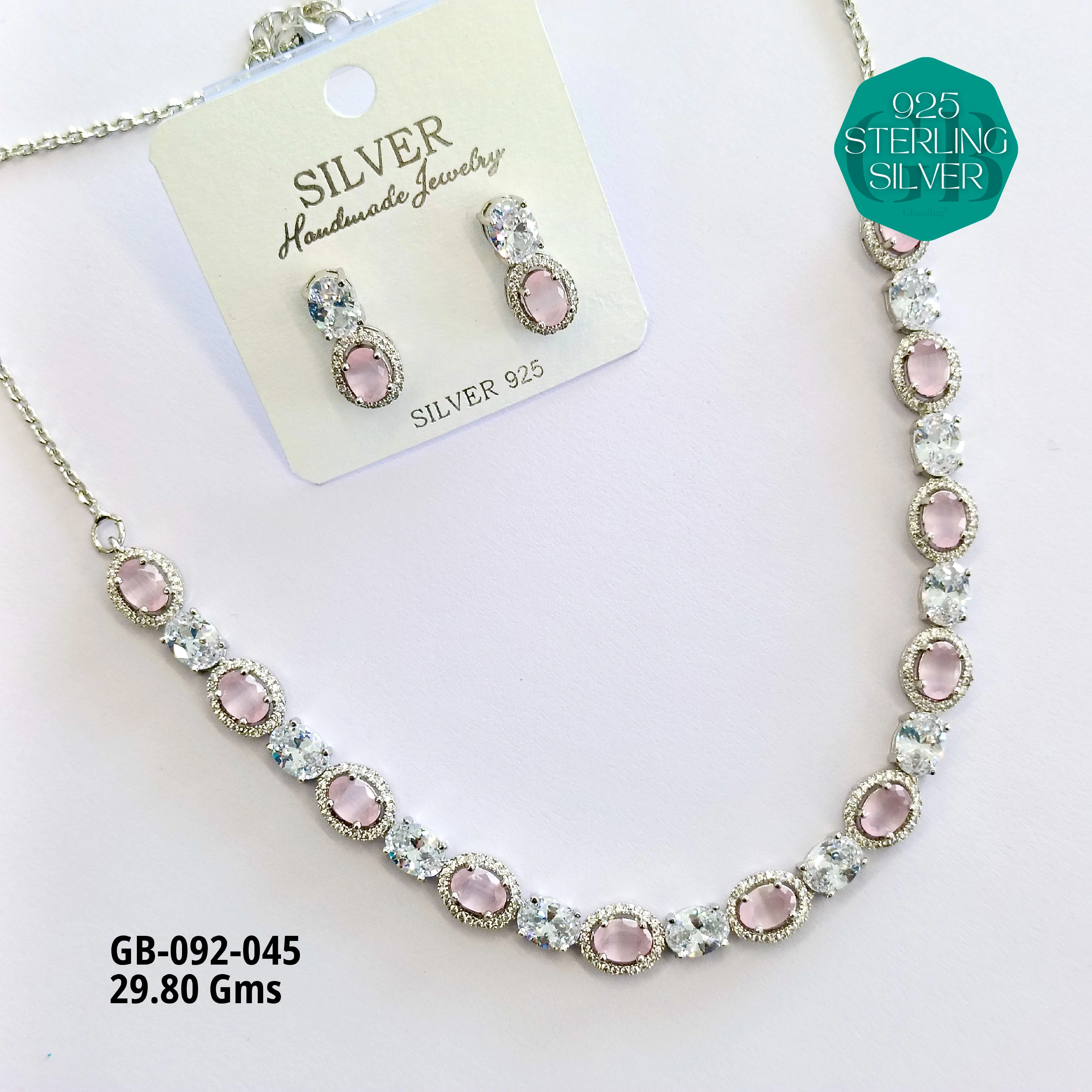 CZ NECKLACES - Premium 925 Silver Jewellery - SKU: GB-092-045 - Hyderabad Silver Importers
