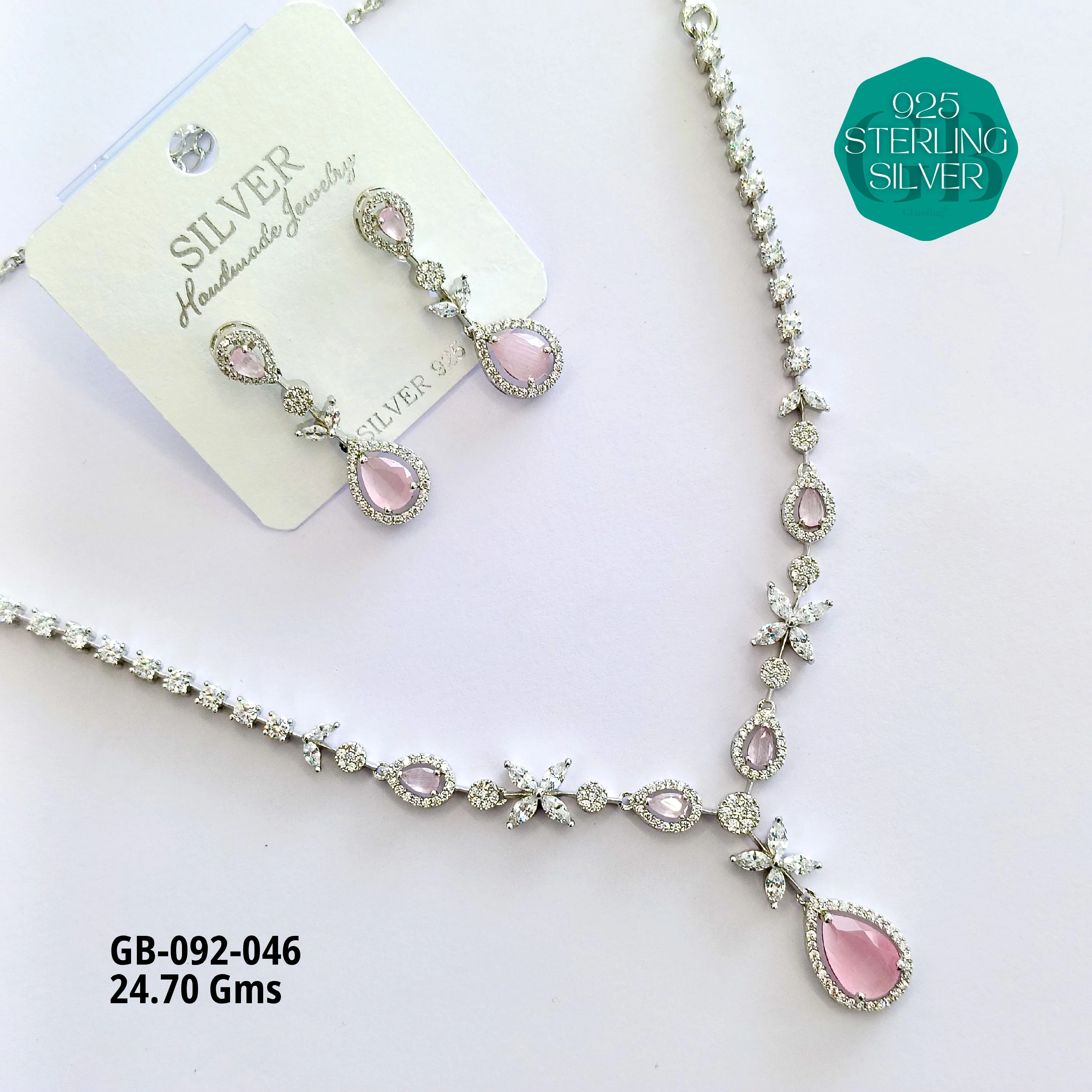 CZ NECKLACES - Premium 925 Silver Jewellery - SKU: GB-092-046 - Hyderabad Silver Importers