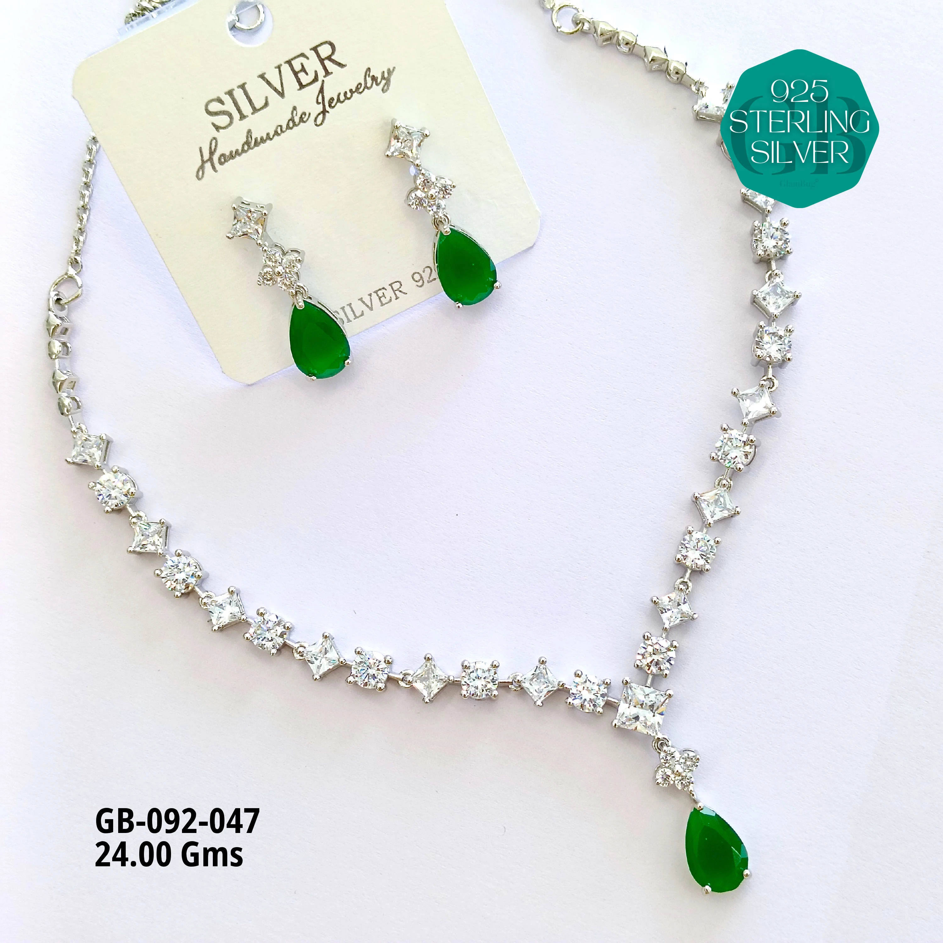 CZ NECKLACES - Premium 925 Silver Jewellery - SKU: GB-092-047 - Hyderabad Silver Importers