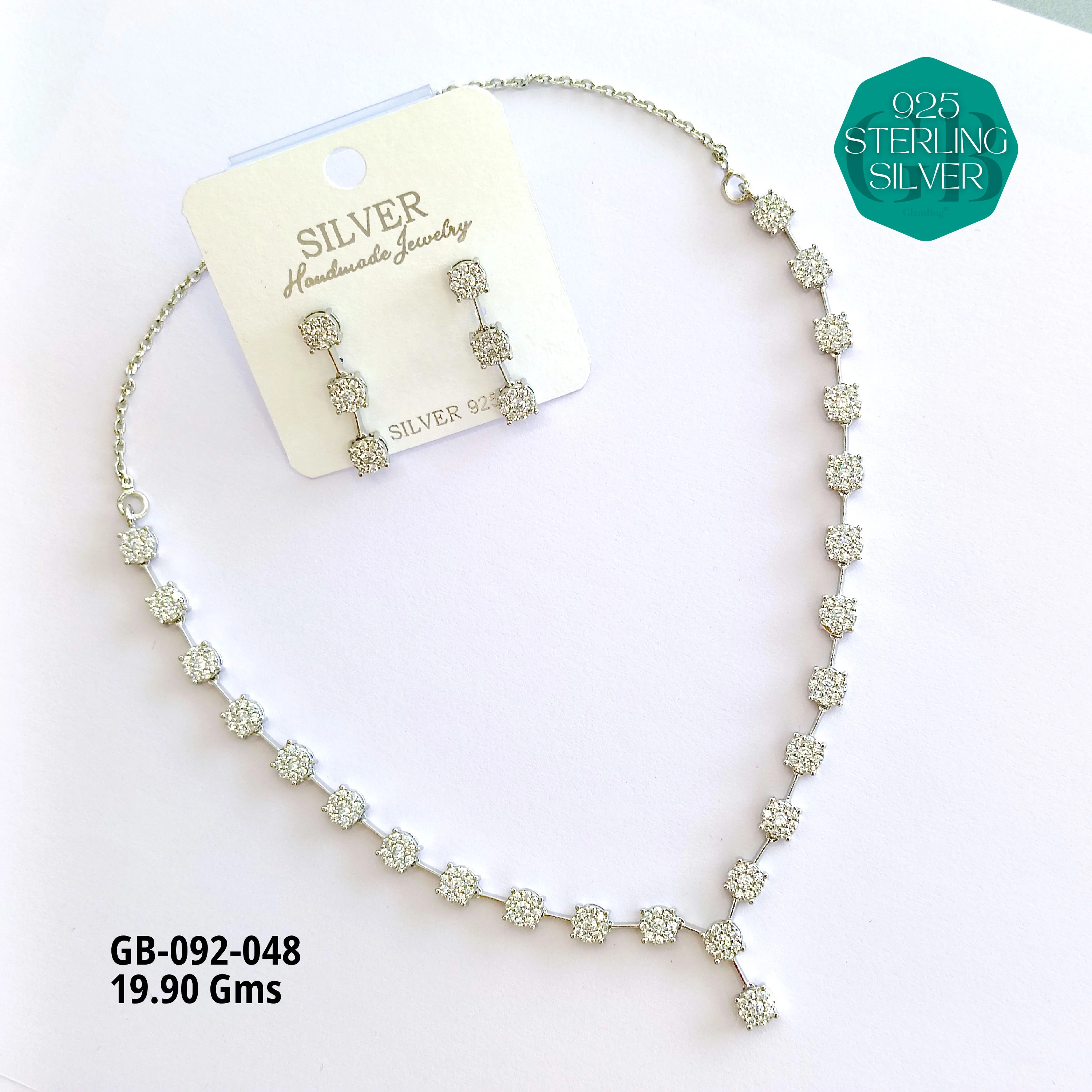CZ NECKLACES - Premium 925 Silver Jewellery - SKU: GB-092-048 - Hyderabad Silver Importers