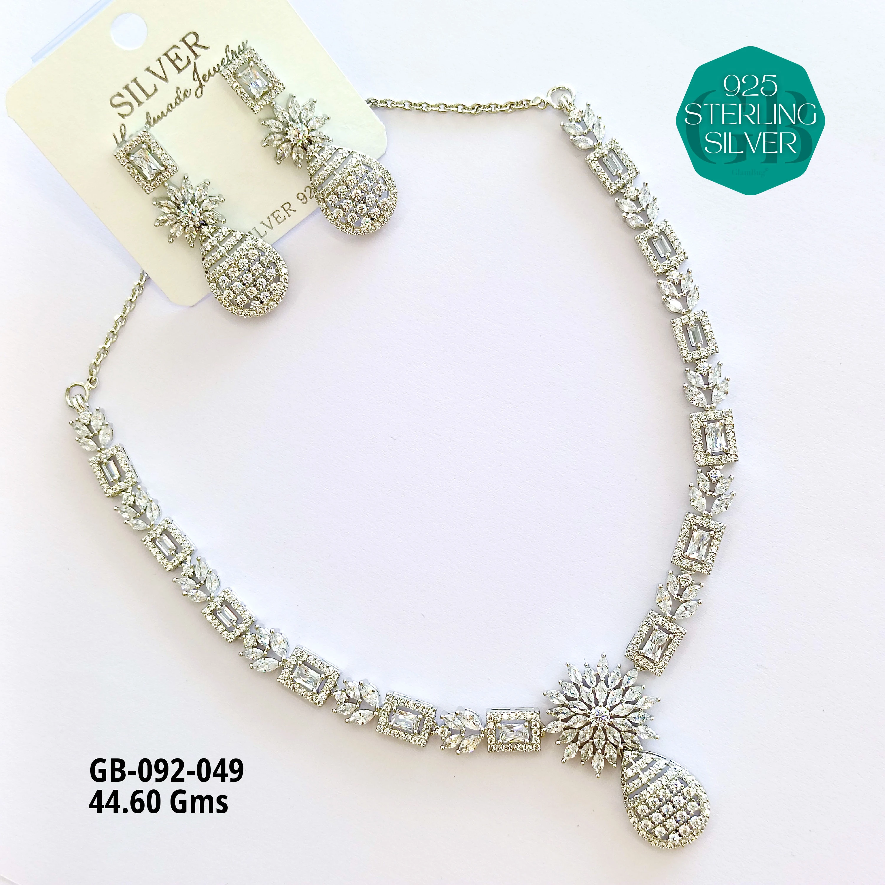 CZ NECKLACES - Premium 925 Silver Jewellery - SKU: GB-092-049 - Hyderabad Silver Importers