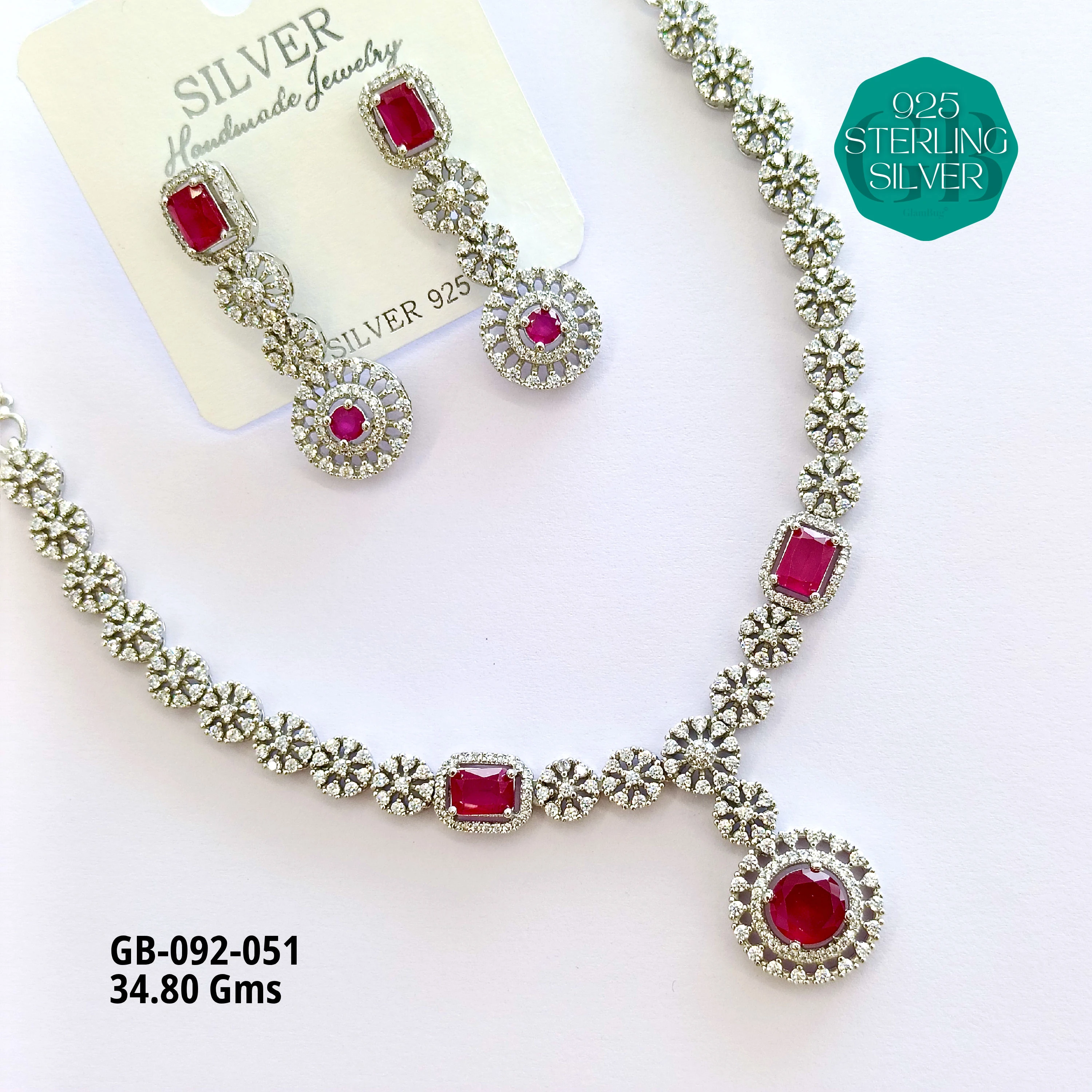 CZ NECKLACES - Premium 925 Silver Jewellery - SKU: GB-092-051 - Hyderabad Silver Importers