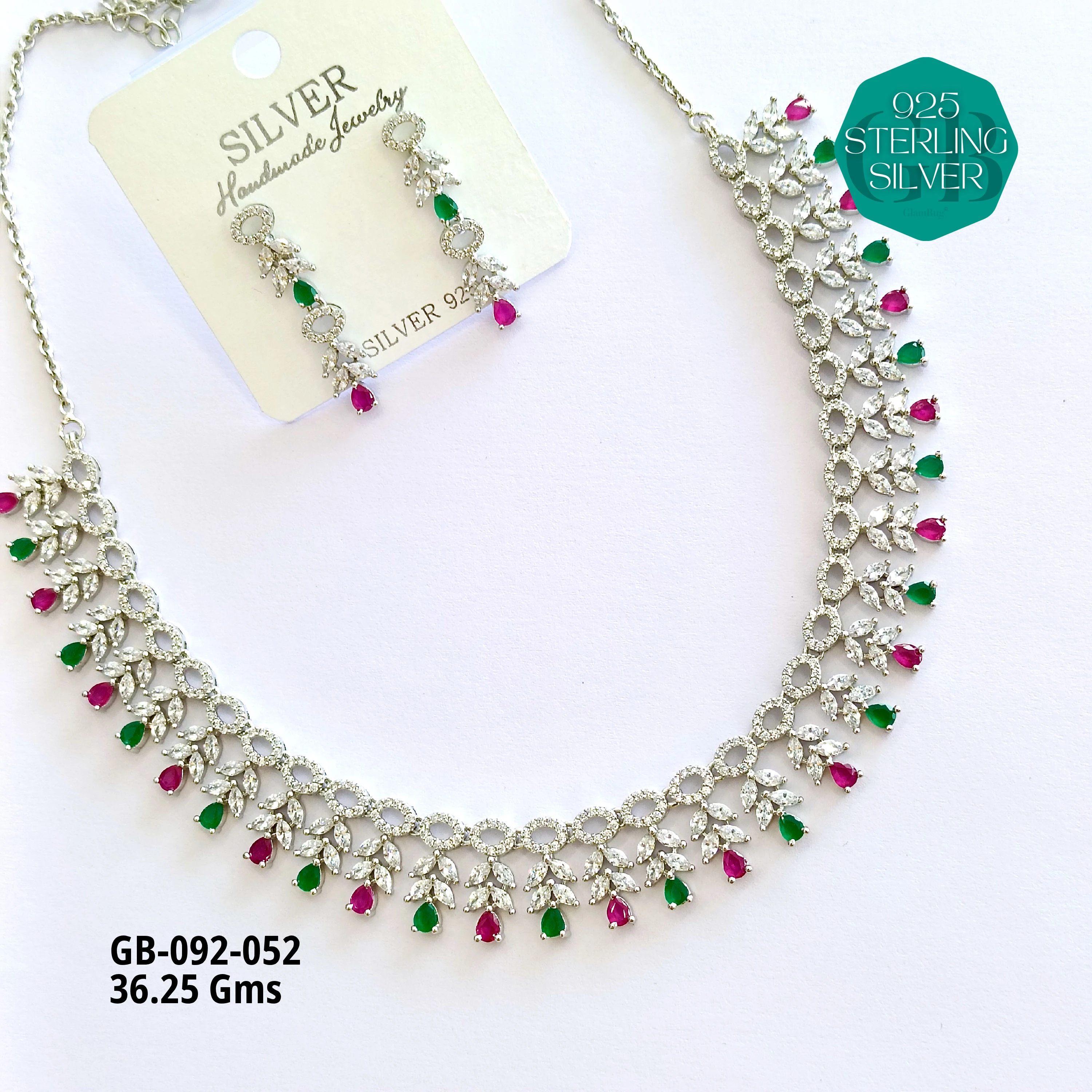 CZ NECKLACES - Premium 925 Silver Jewellery - SKU: GB-092-052 - Hyderabad Silver Importers