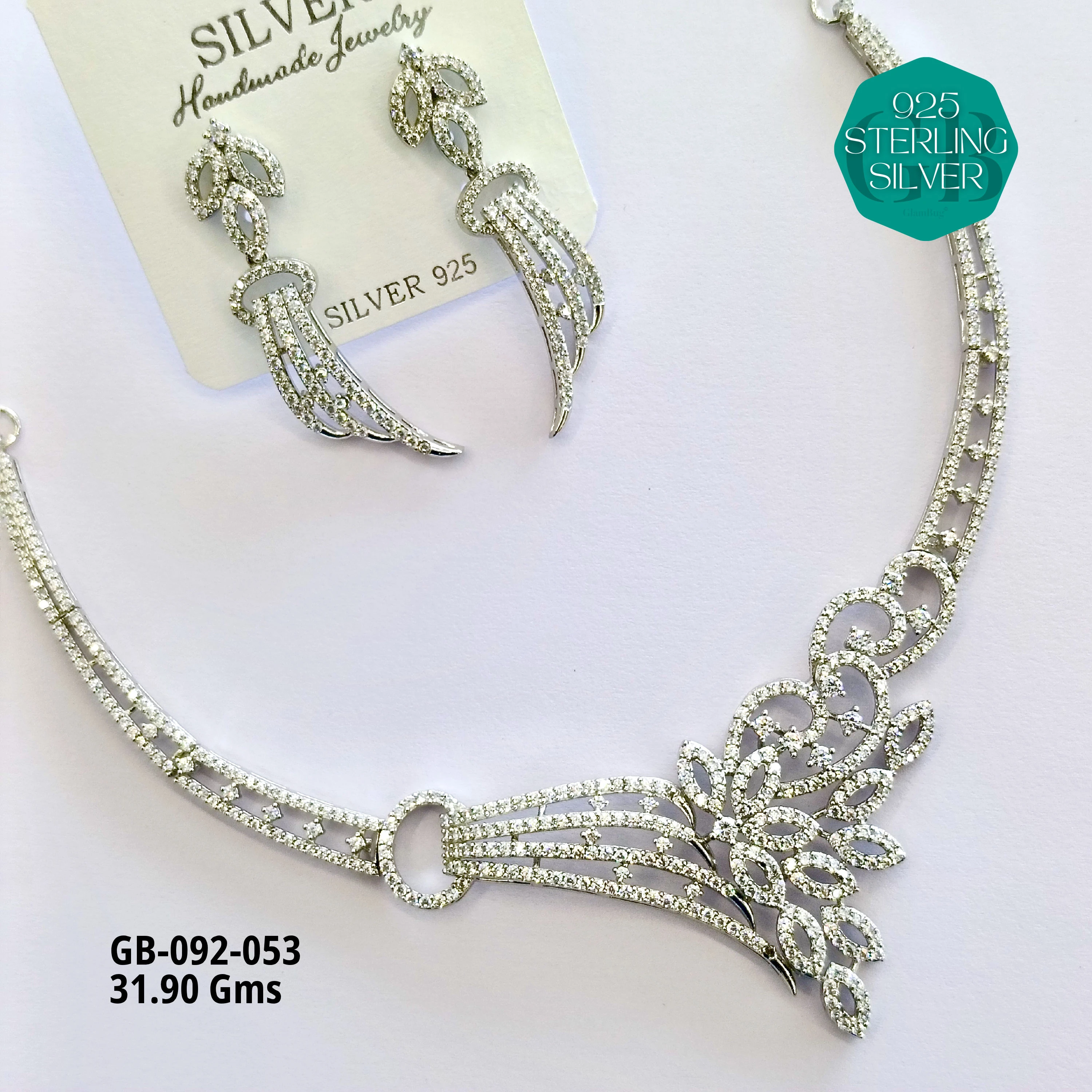 CZ NECKLACES - Premium 925 Silver Jewellery - SKU: GB-092-053 - Hyderabad Silver Importers