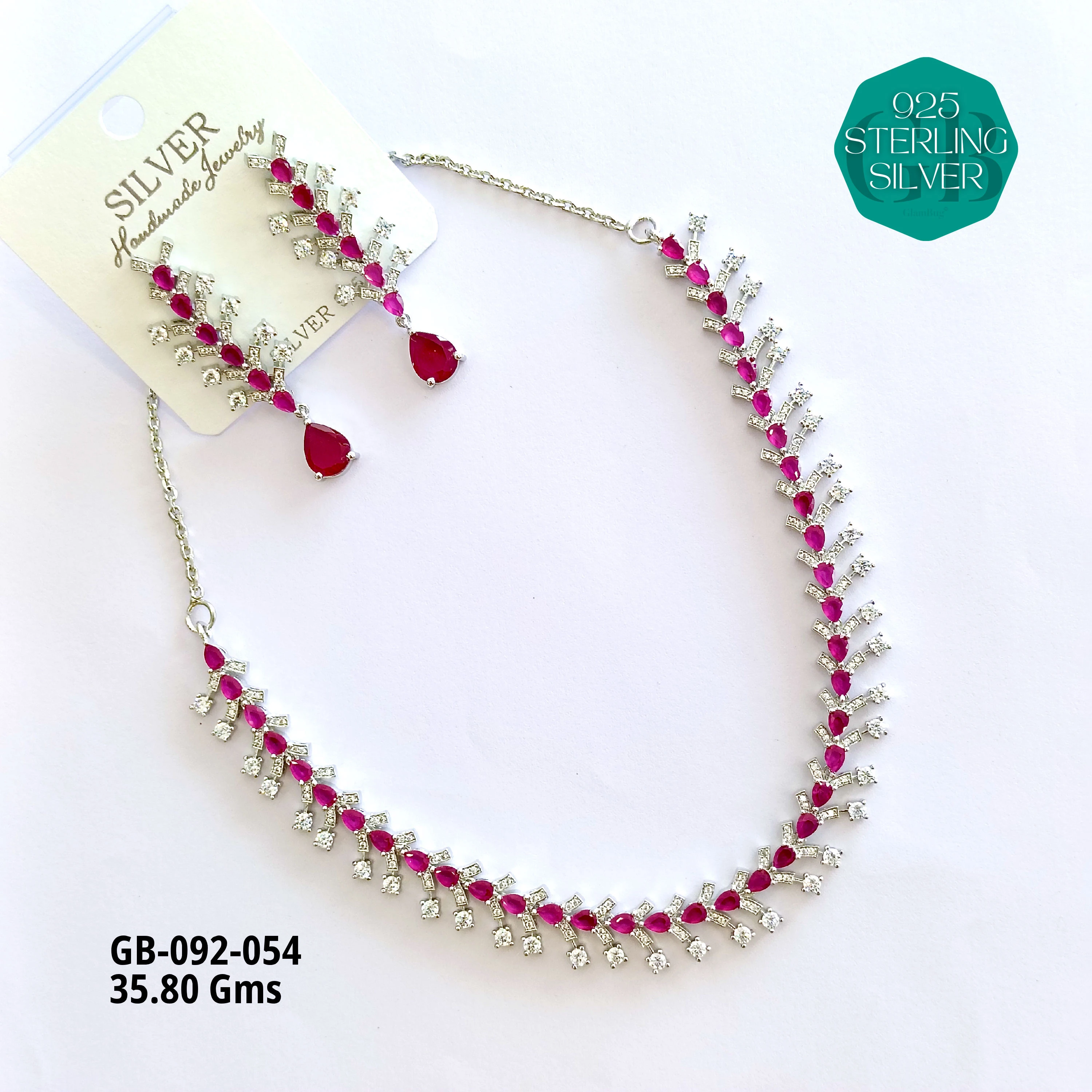 CZ NECKLACES - Premium 925 Silver Jewellery - SKU: GB-092-054 - Hyderabad Silver Importers