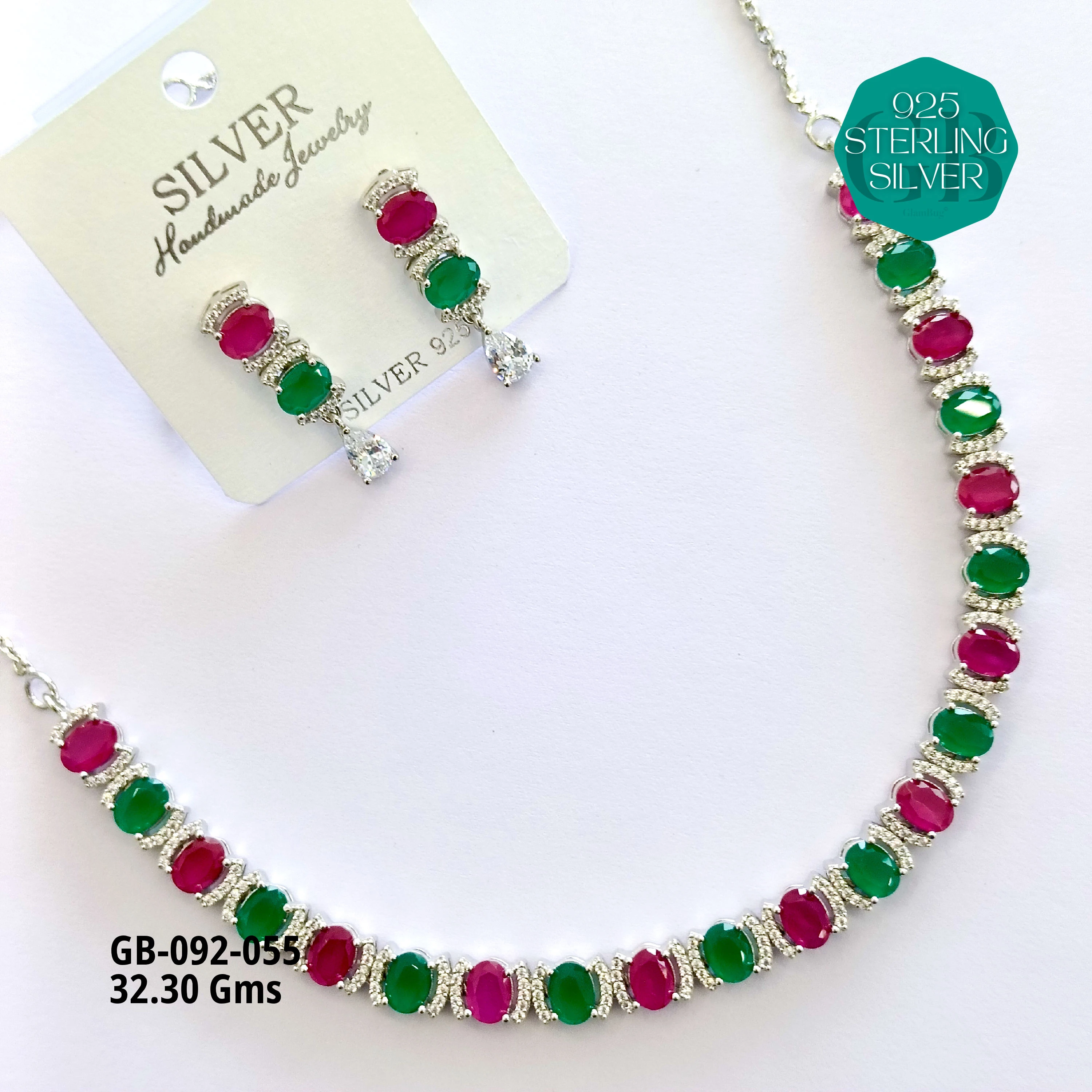 CZ NECKLACES - Premium 925 Silver Jewellery - SKU: GB-092-055 - Hyderabad Silver Importers