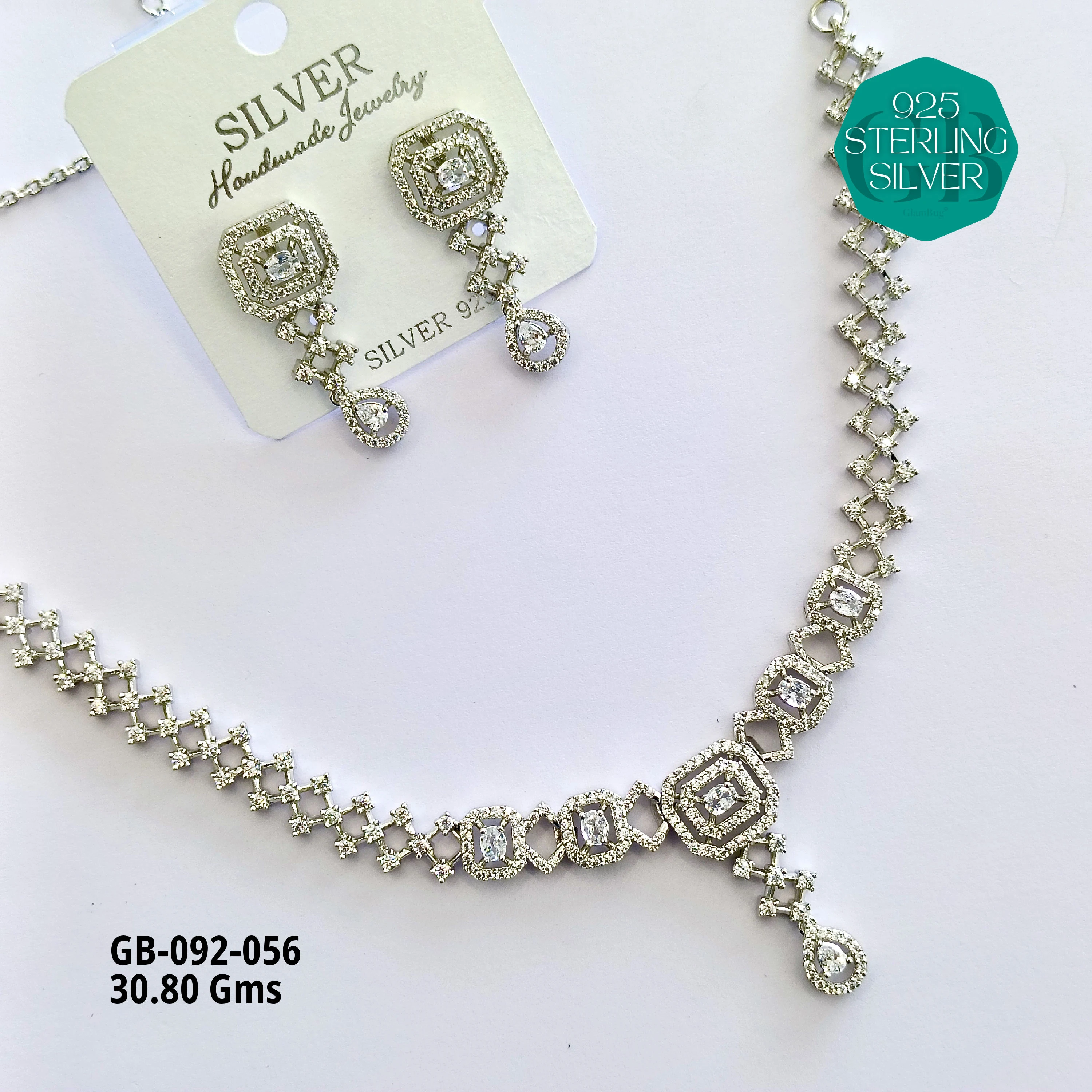 CZ NECKLACES - Premium 925 Silver Jewellery - SKU: GB-092-056 - Hyderabad Silver Importers