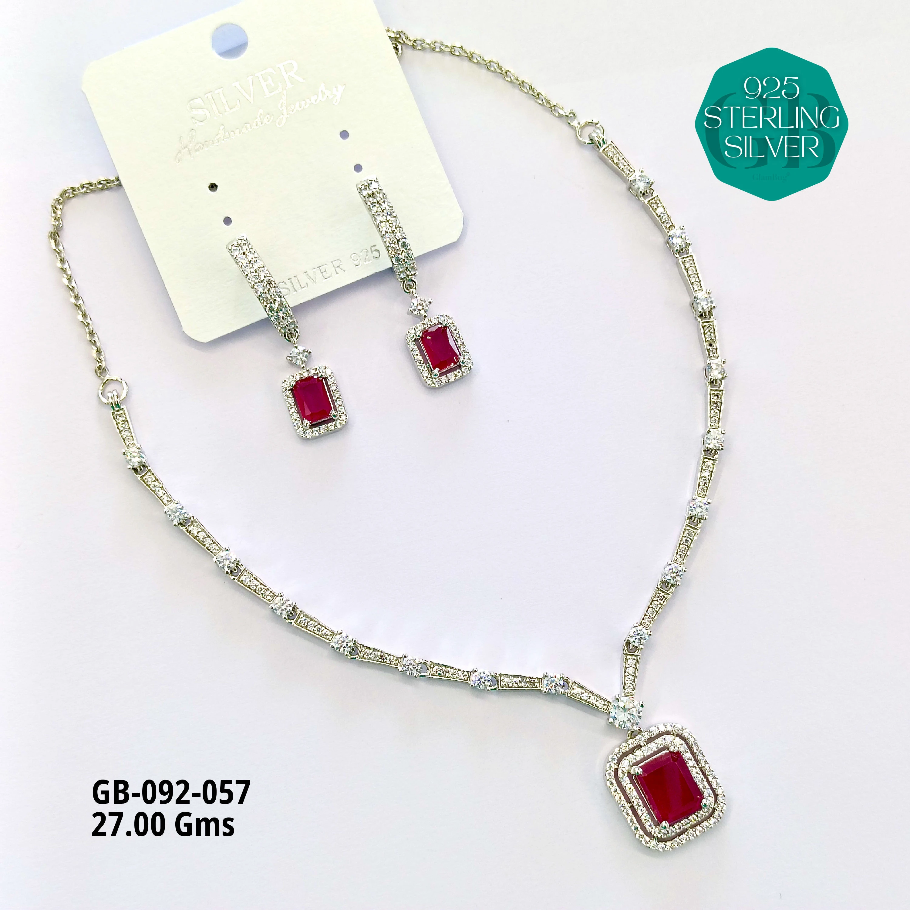 CZ NECKLACES - Premium 925 Silver Jewellery - SKU: GB-092-057 - Hyderabad Silver Importers