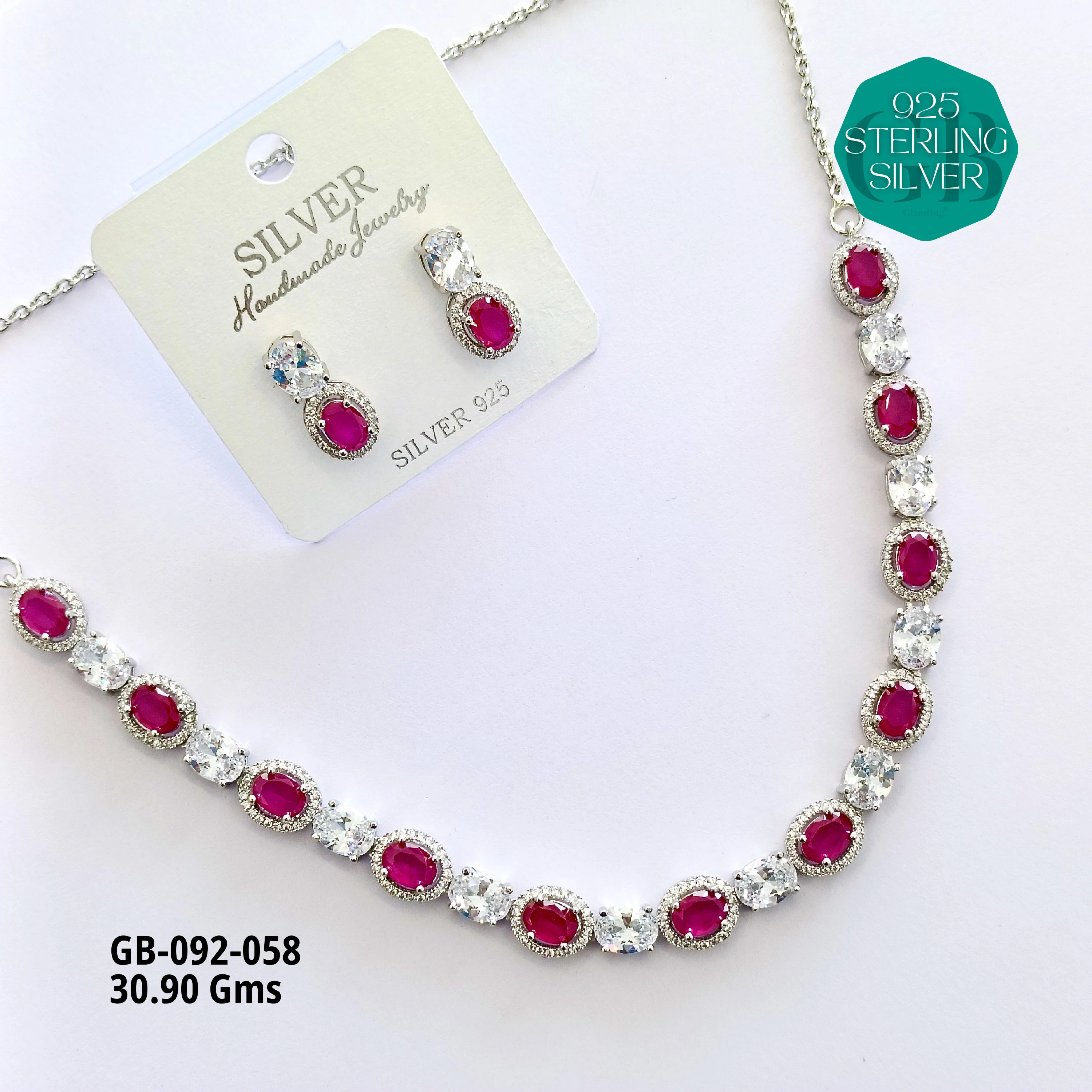 CZ NECKLACES - Premium 925 Silver Jewellery - SKU: GB-092-058 - Hyderabad Silver Importers