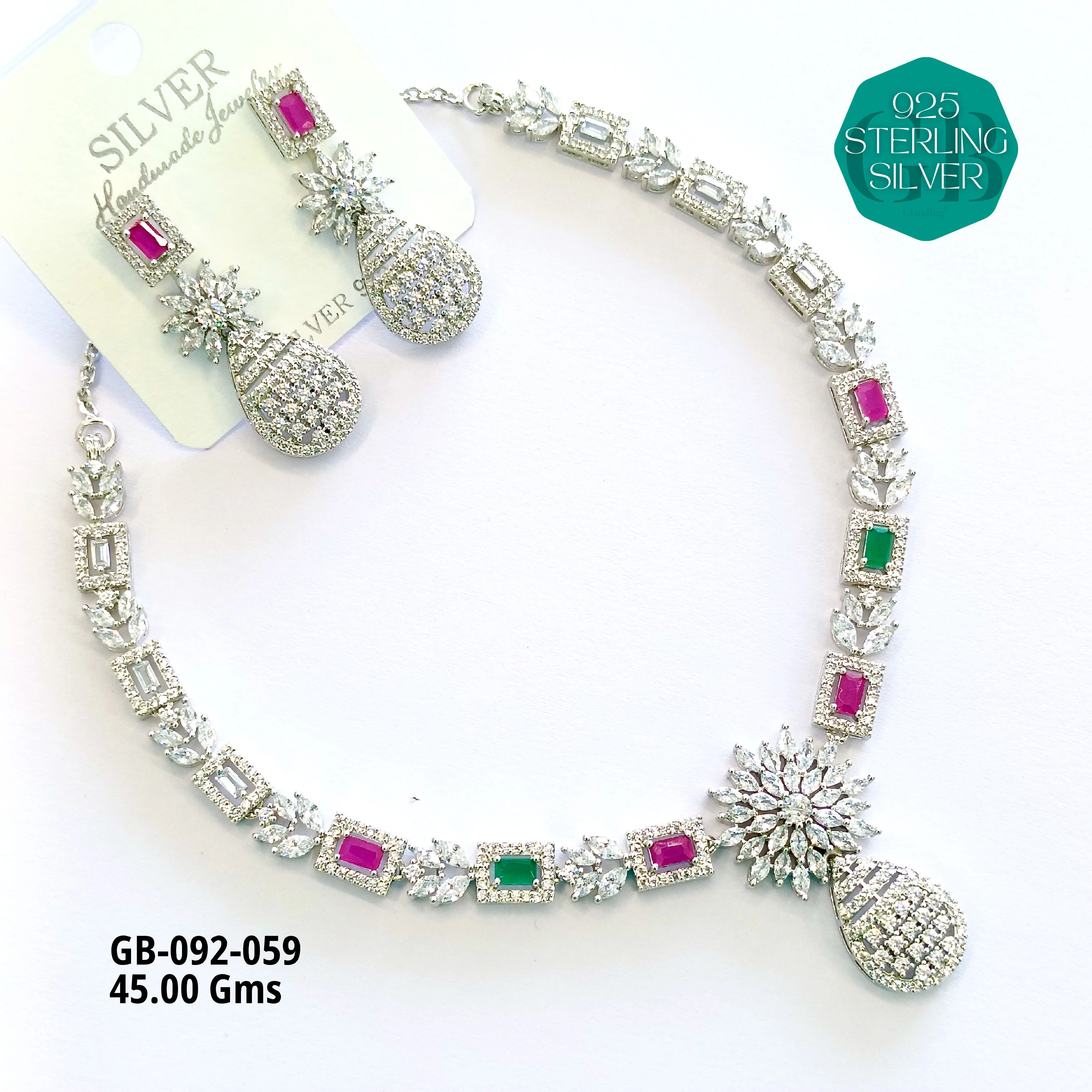 CZ NECKLACES - Premium 925 Silver Jewellery - SKU: GB-092-059 - Hyderabad Silver Importers