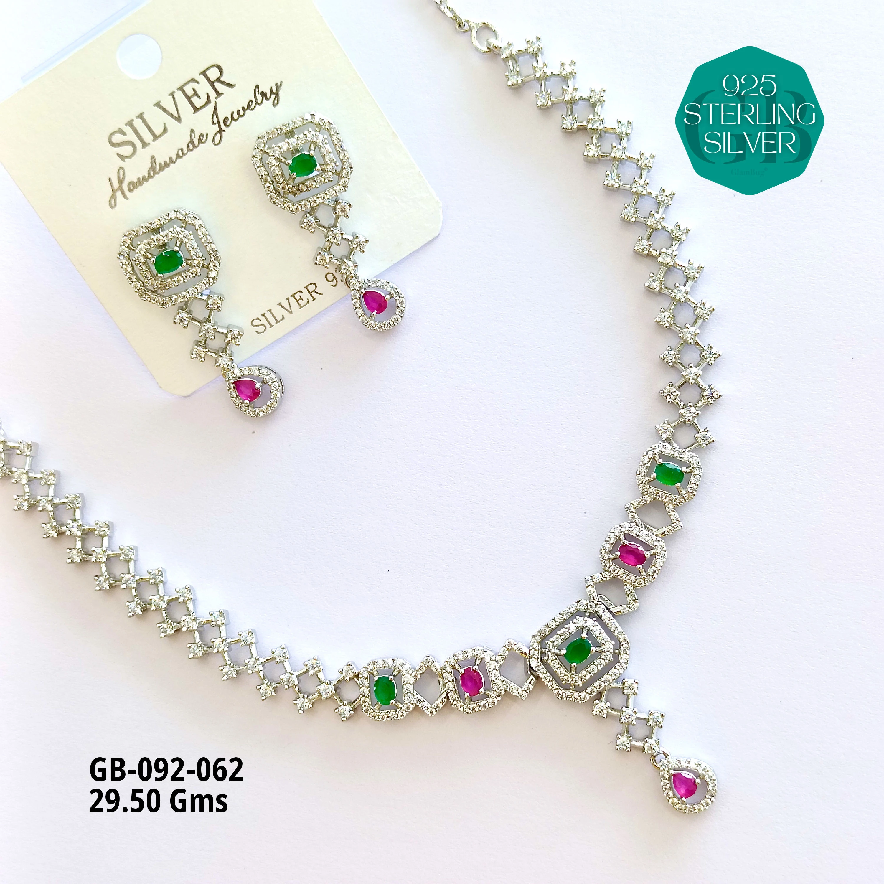 CZ NECKLACES - Premium 925 Silver Jewellery - SKU: GB-092-062 - Hyderabad Silver Importers