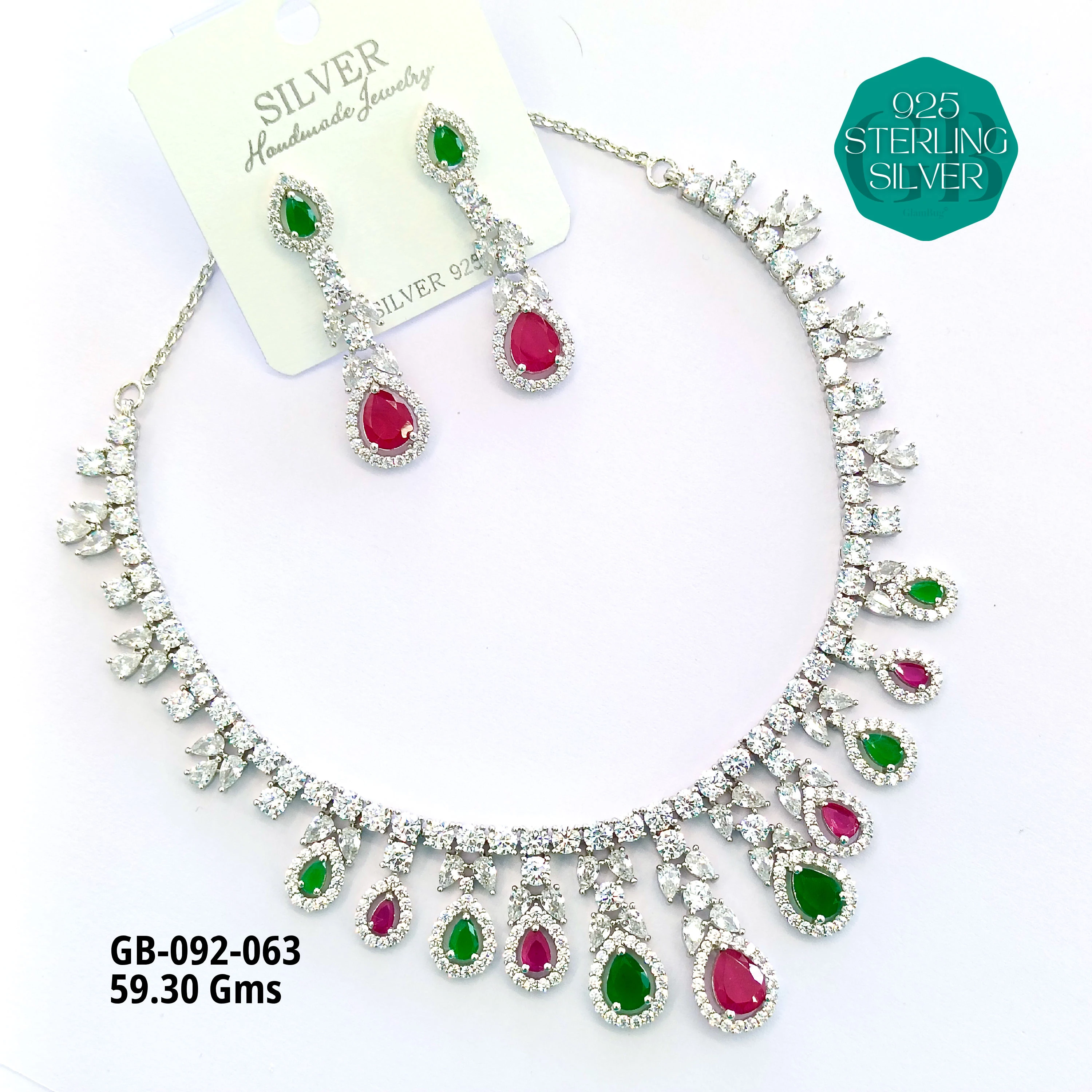 CZ NECKLACES - Premium 925 Silver Jewellery - SKU: GB-092-063 - Hyderabad Silver Importers