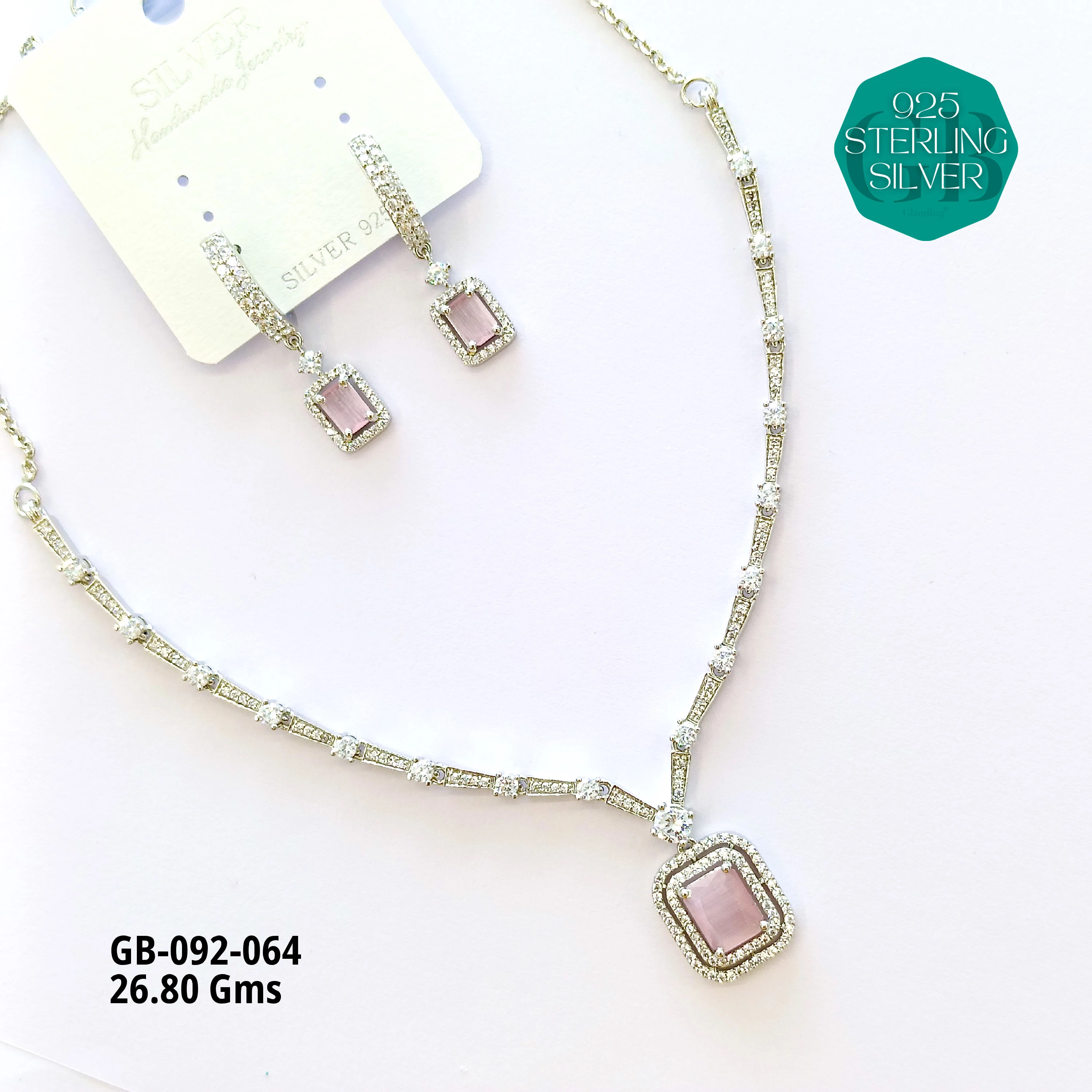 CZ NECKLACES - Premium 925 Silver Jewellery - SKU: GB-092-064 - Hyderabad Silver Importers