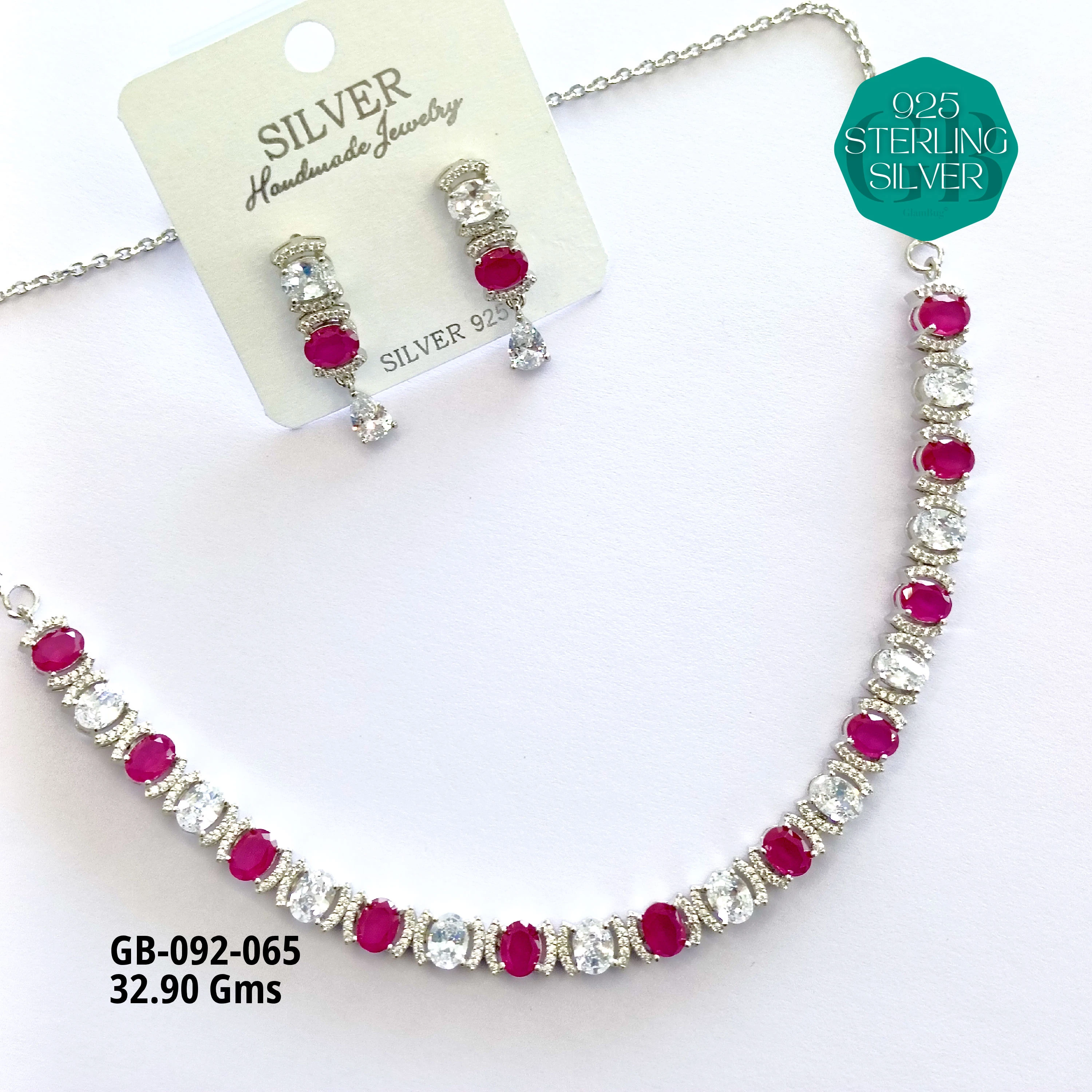 CZ NECKLACES - Premium 925 Silver Jewellery - SKU: GB-092-065 - Hyderabad Silver Importers