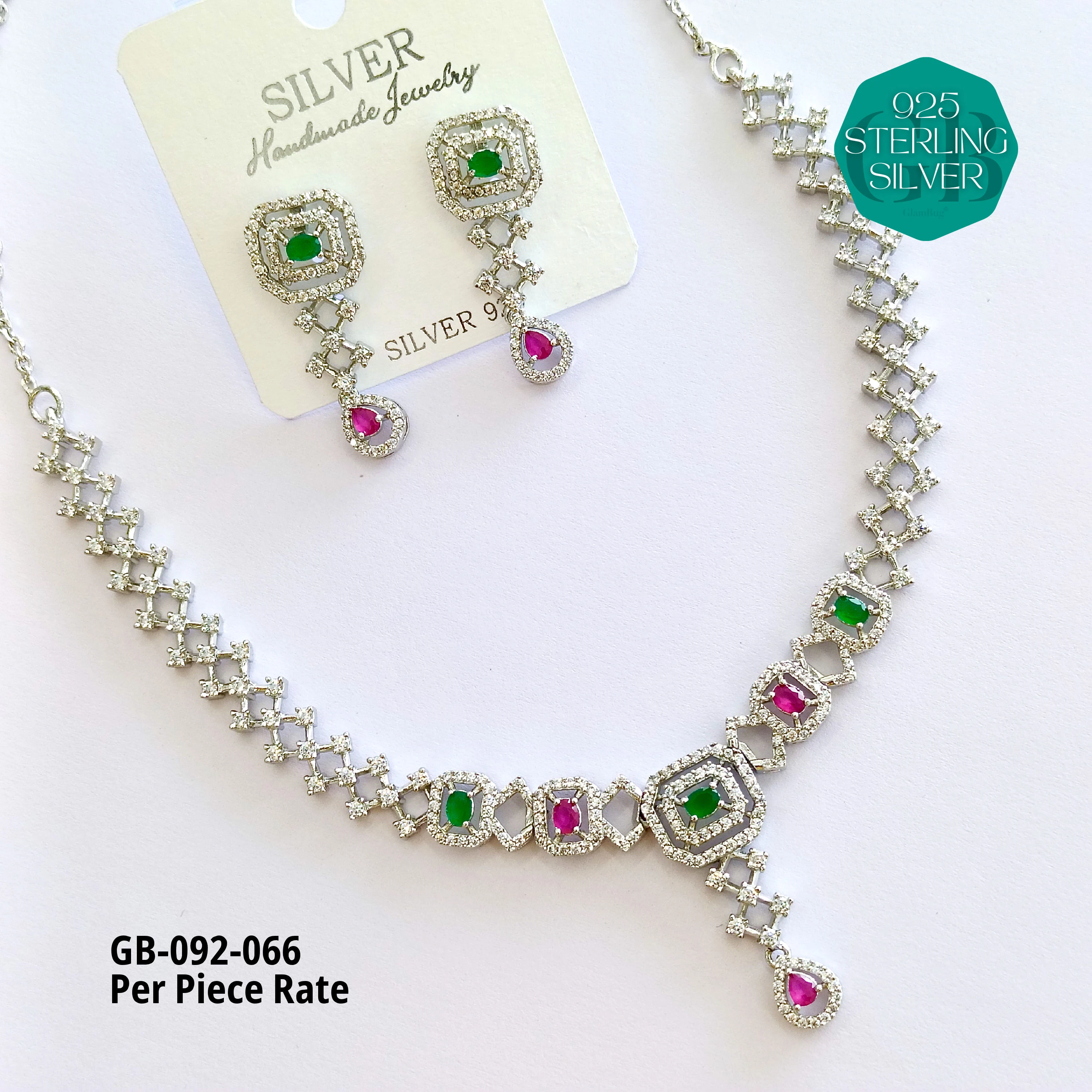 CZ NECKLACES - Premium 925 Silver Jewellery - SKU: GB-092-066 - Hyderabad Silver Importers