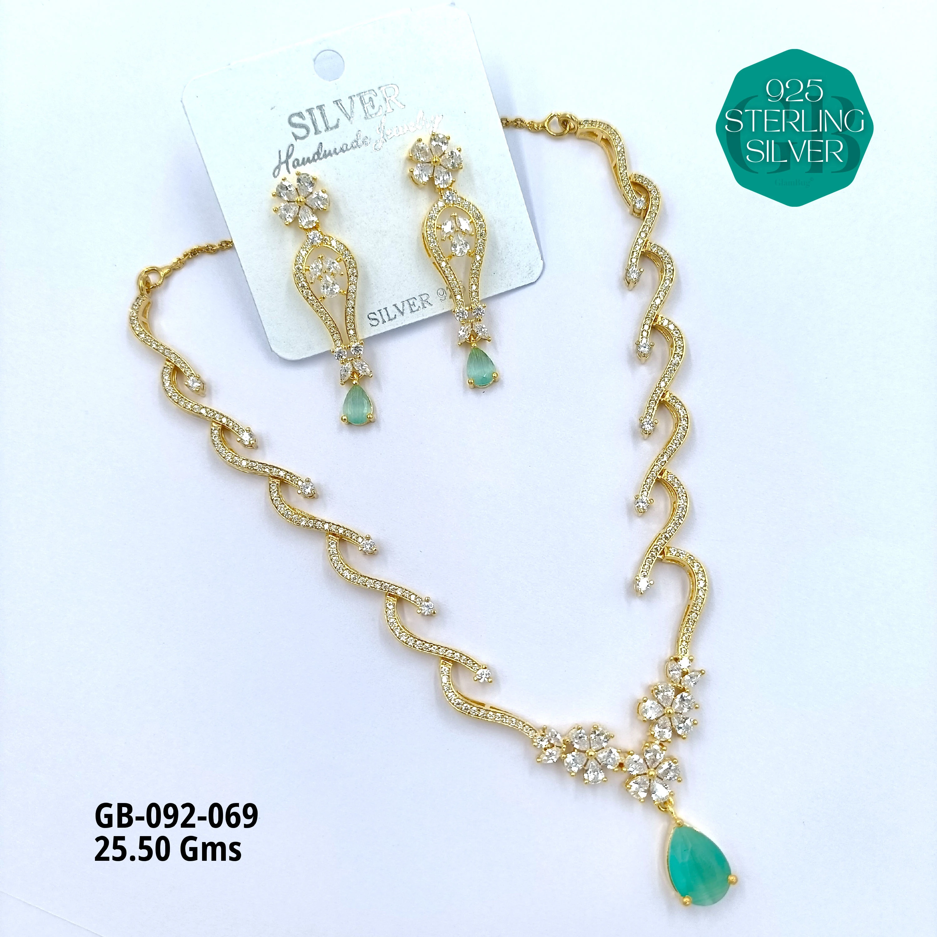 CZ NECKLACES - Premium 925 Silver Jewellery - SKU: GB-092-069 - Hyderabad Silver Importers