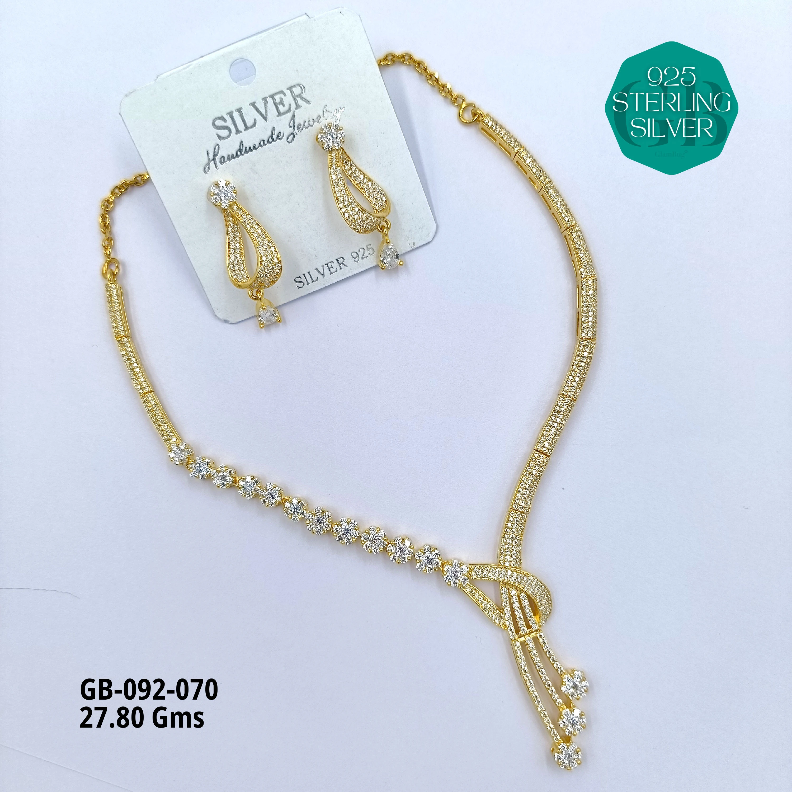 CZ NECKLACES - Premium 925 Silver Jewellery - SKU: GB-092-070 - Hyderabad Silver Importers