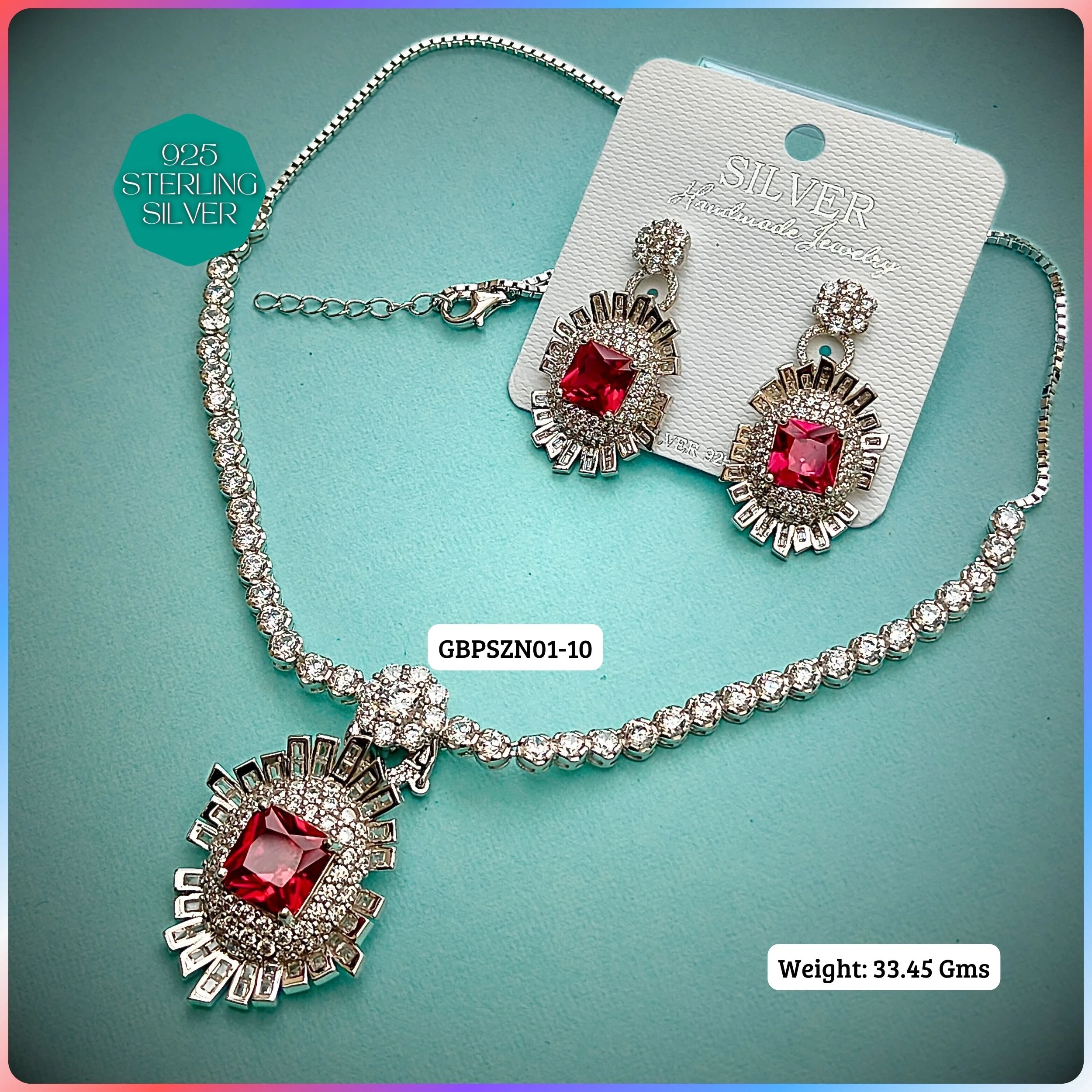 PREMIUM NECKLACE SETS - Premium 925 Silver Jewellery - SKU: GB-096-002 - Hyderabad Silver Importers