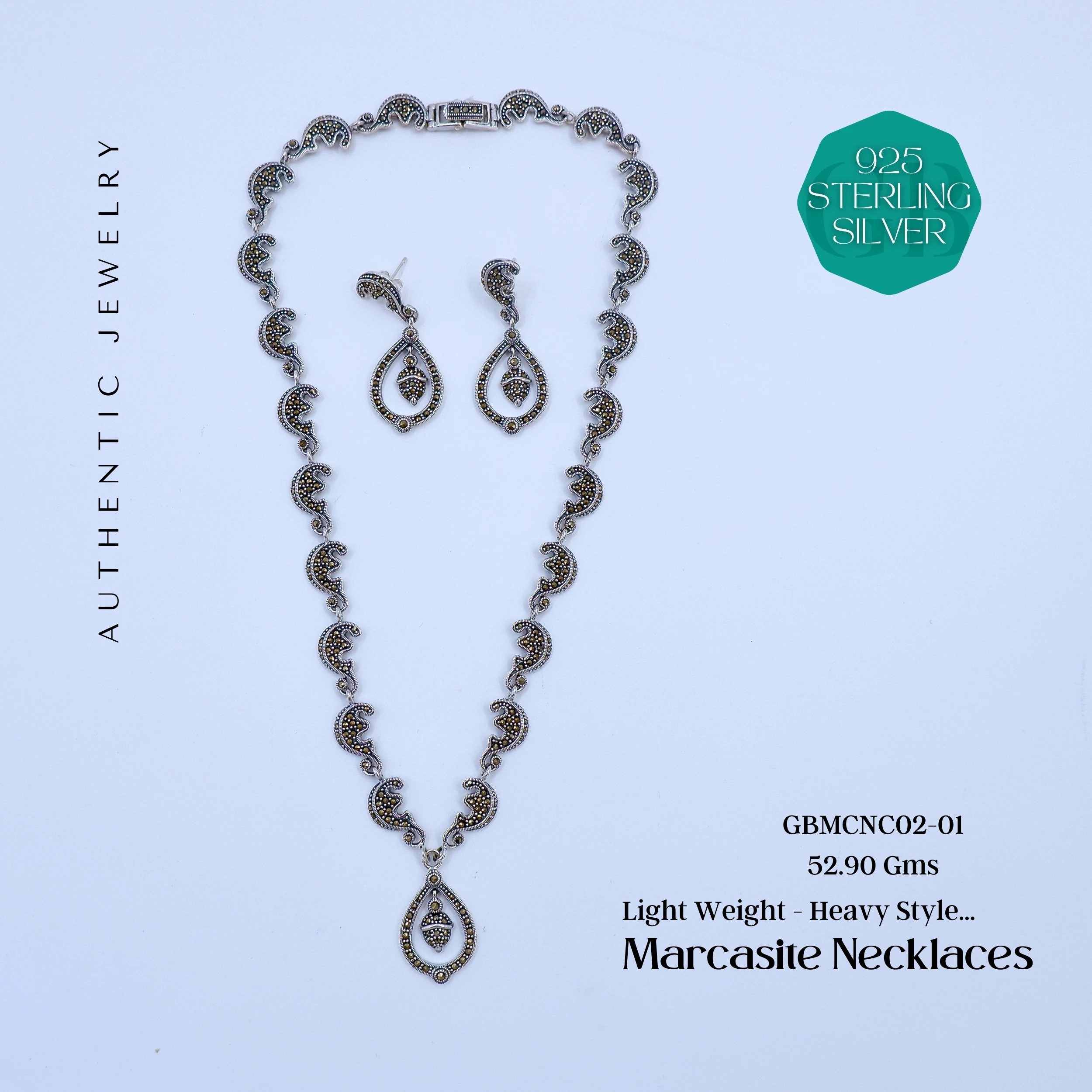 PREMIUM NECKLACE SETS - Premium 925 Silver Jewellery - SKU: GB-096-006 - Hyderabad Silver Importers