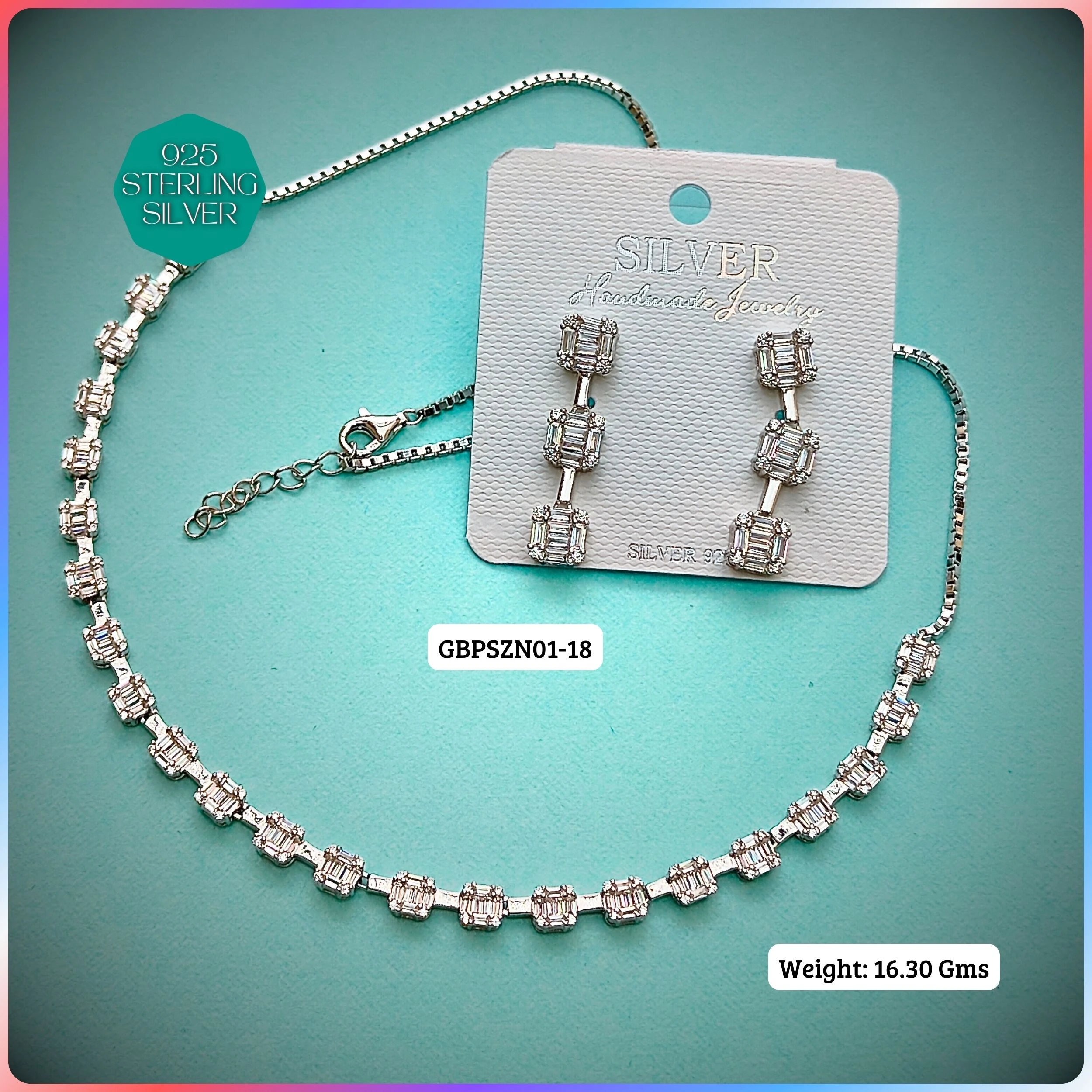 PREMIUM NECKLACE SETS - Premium 925 Silver Jewellery - SKU: GB-096-008 - Hyderabad Silver Importers