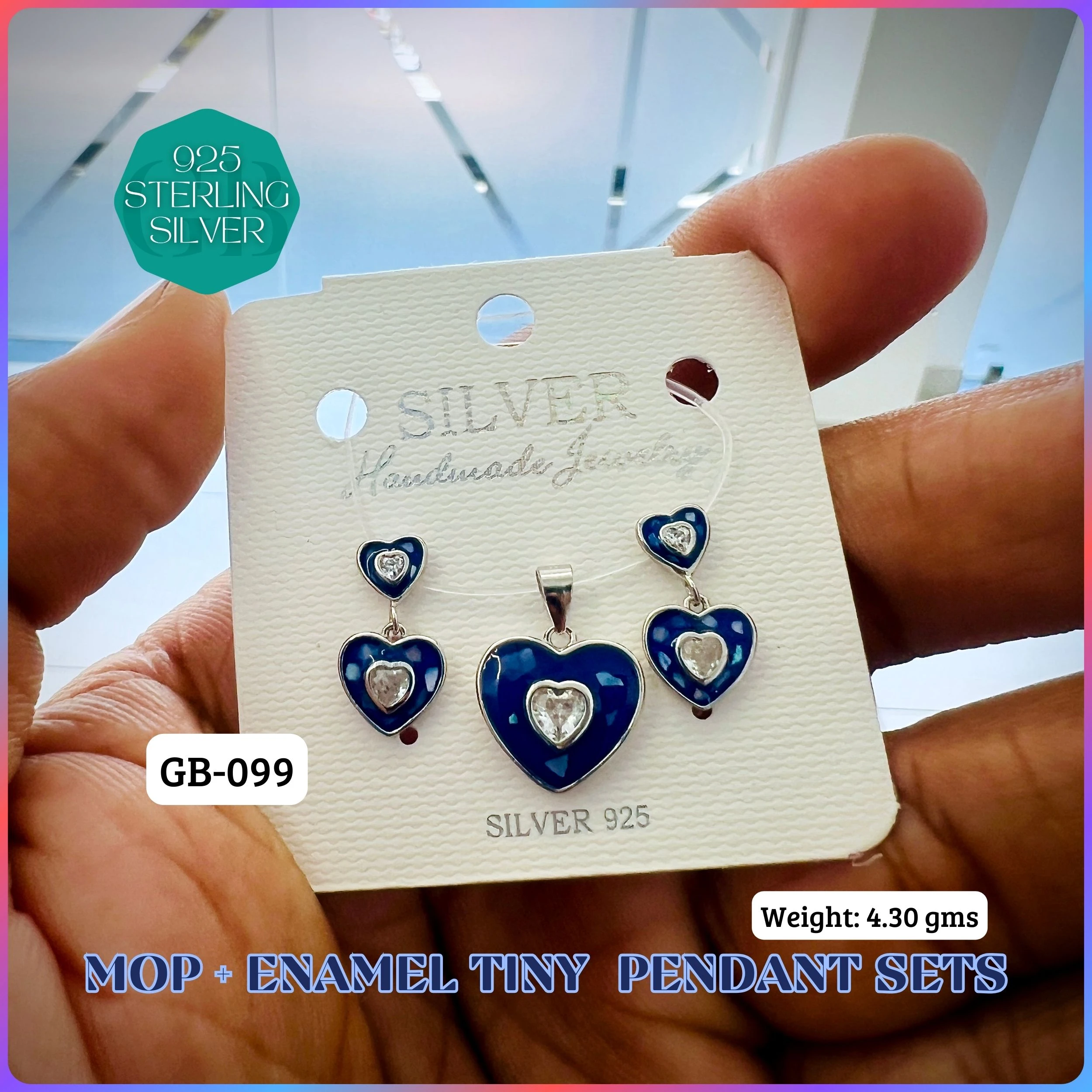 CZ ENAMEL MOP PENDANT SETS - Premium 925 Silver Jewellery - SKU: GB-099-008 - Hyderabad Silver Importers