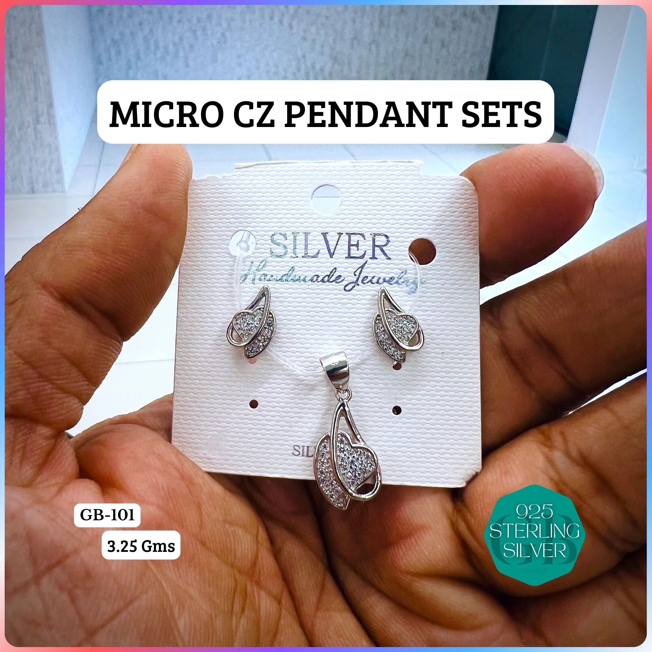 CZ MICRO PENDANT SETS - Premium 925 Silver Jewellery - SKU: GB-101-002 - Hyderabad Silver Importers