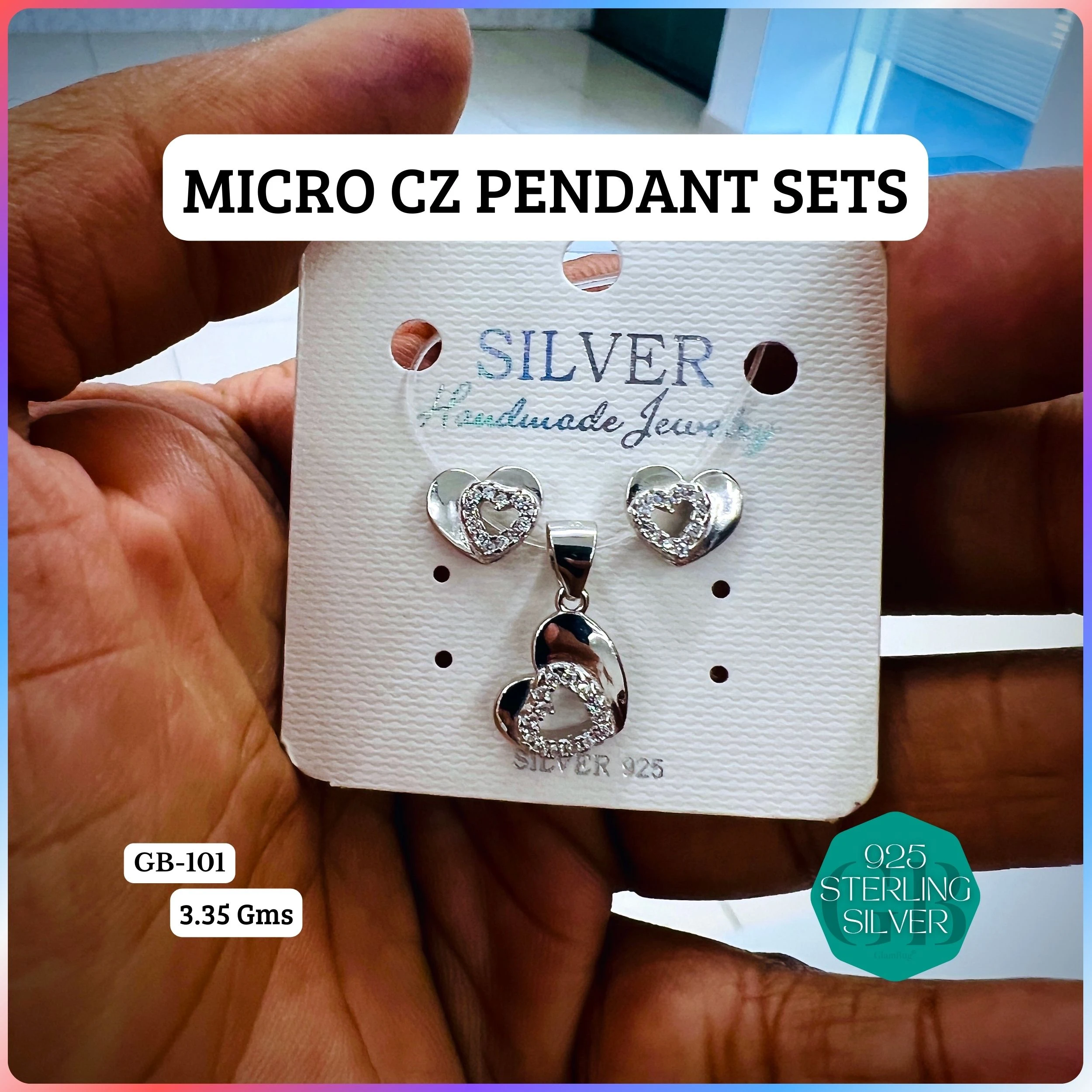 CZ MICRO PENDANT SETS - Premium 925 Silver Jewellery - SKU: GB-101-011 - Hyderabad Silver Importers