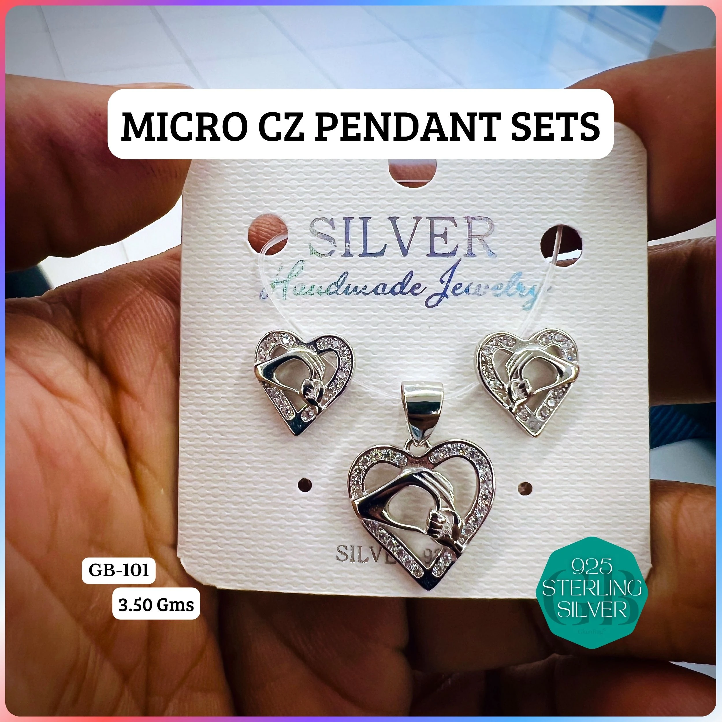 CZ MICRO PENDANT SETS - Premium 925 Silver Jewellery - SKU: GB-101-014 - Hyderabad Silver Importers