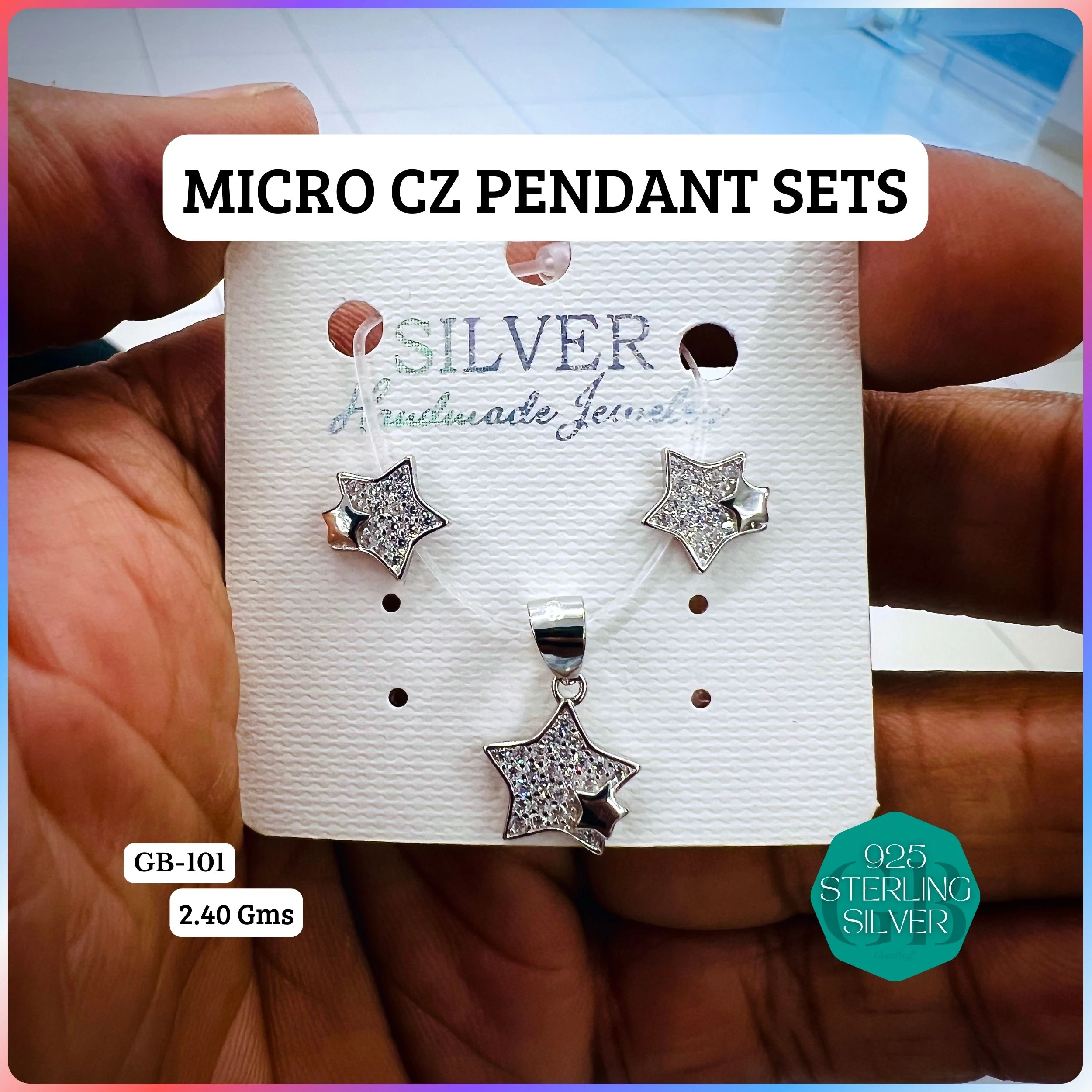 CZ MICRO PENDANT SETS - Premium 925 Silver Jewellery - SKU: GB-101-015 - Hyderabad Silver Importers