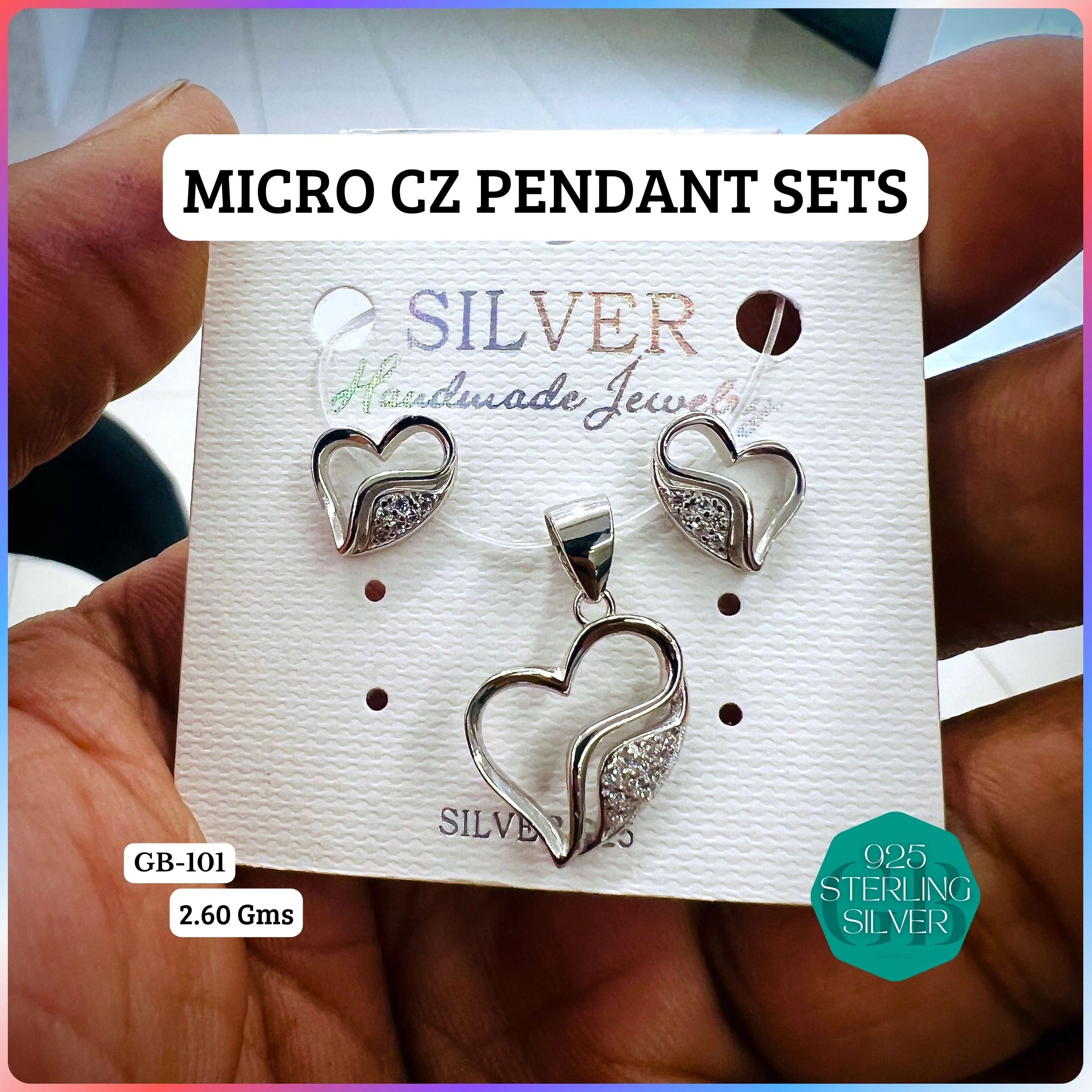 CZ MICRO PENDANT SETS - Premium 925 Silver Jewellery - SKU: GB-101-016 - Hyderabad Silver Importers
