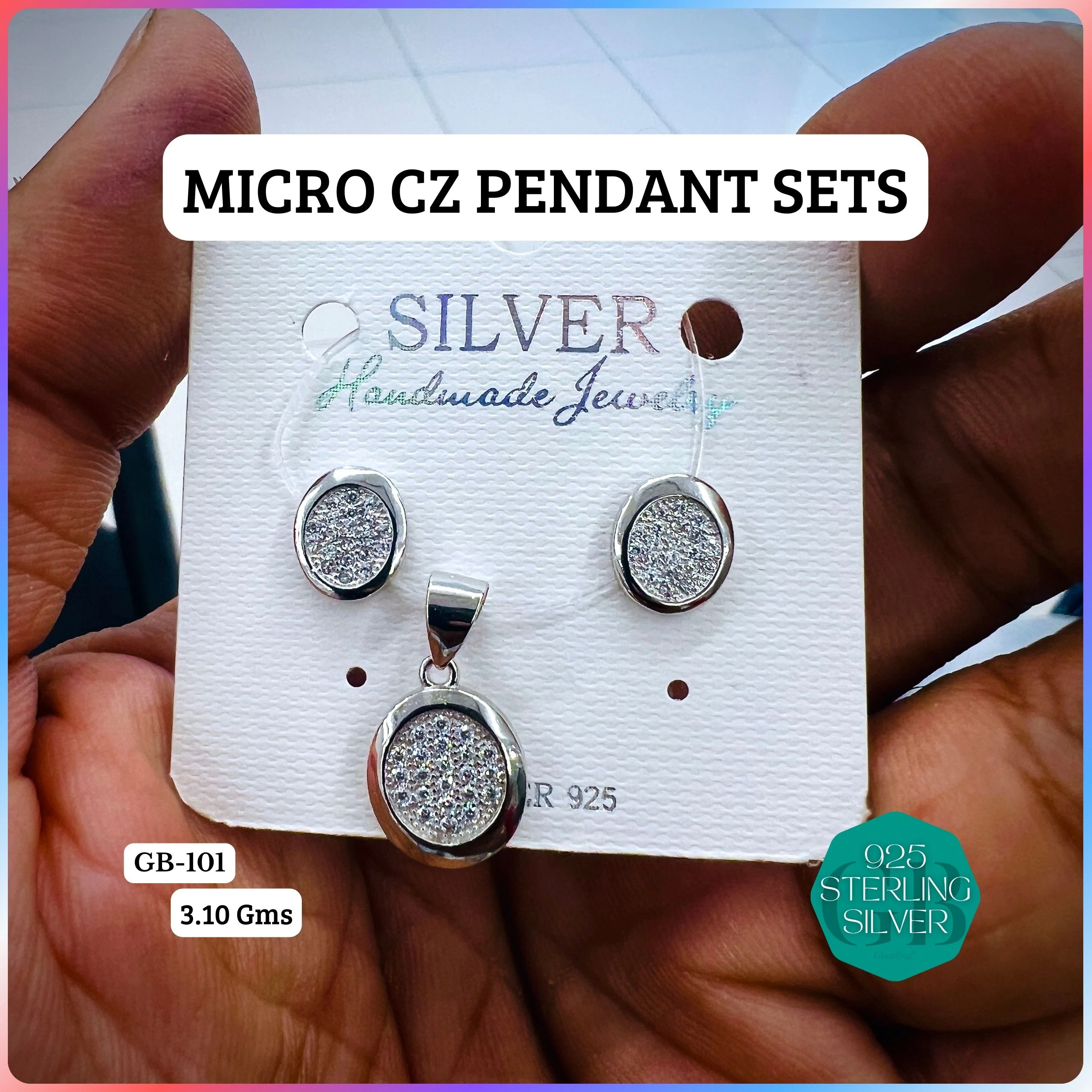 CZ MICRO PENDANT SETS - Premium 925 Silver Jewellery - SKU: GB-101-021 - Hyderabad Silver Importers