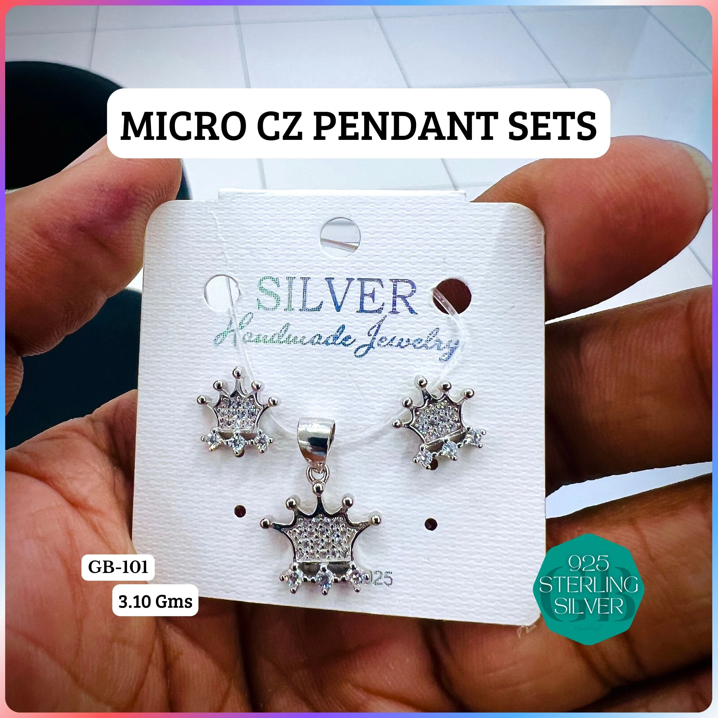 CZ MICRO PENDANT SETS - Premium 925 Silver Jewellery - SKU: GB-101-023 - Hyderabad Silver Importers