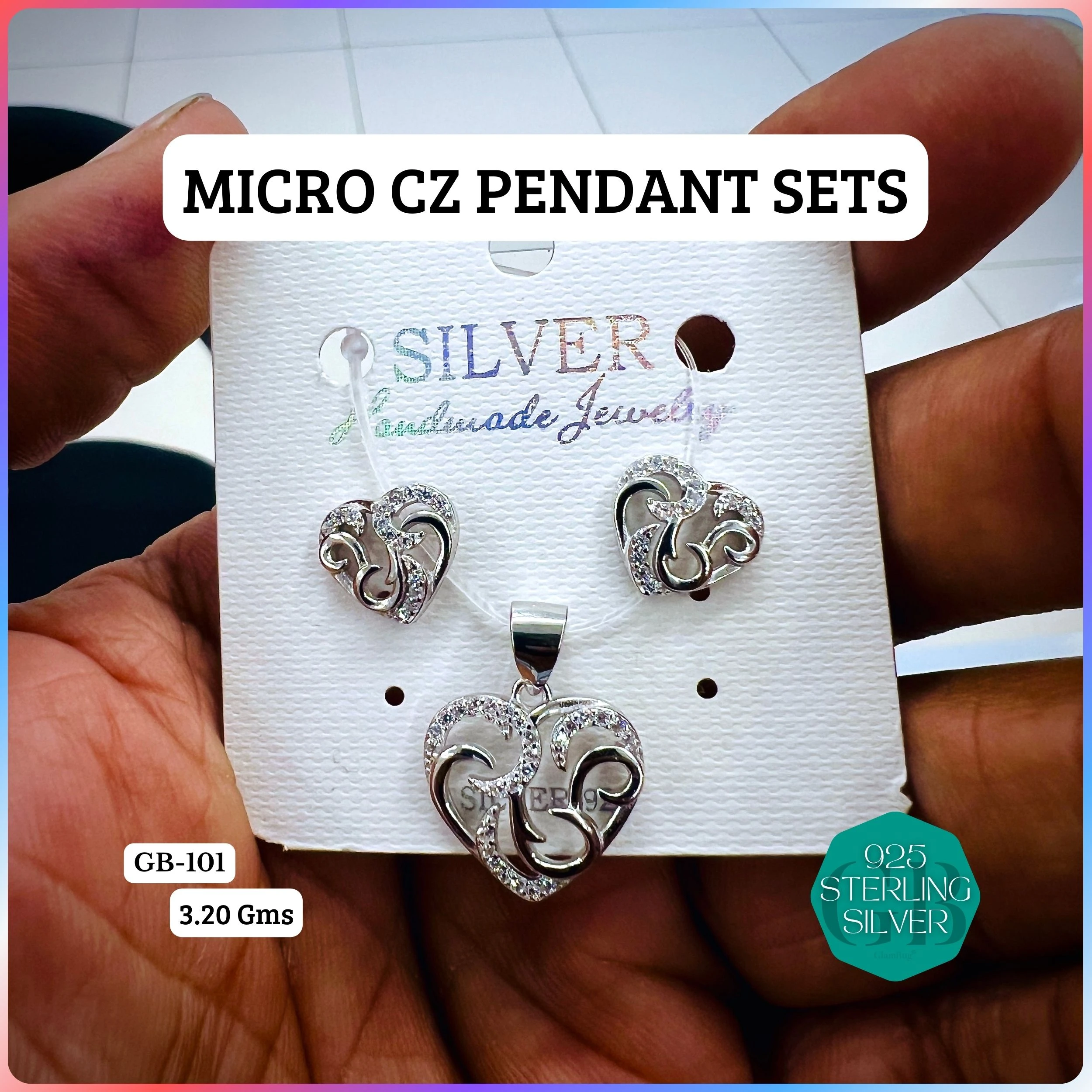CZ MICRO PENDANT SETS - Premium 925 Silver Jewellery - SKU: GB-101-024 - Hyderabad Silver Importers