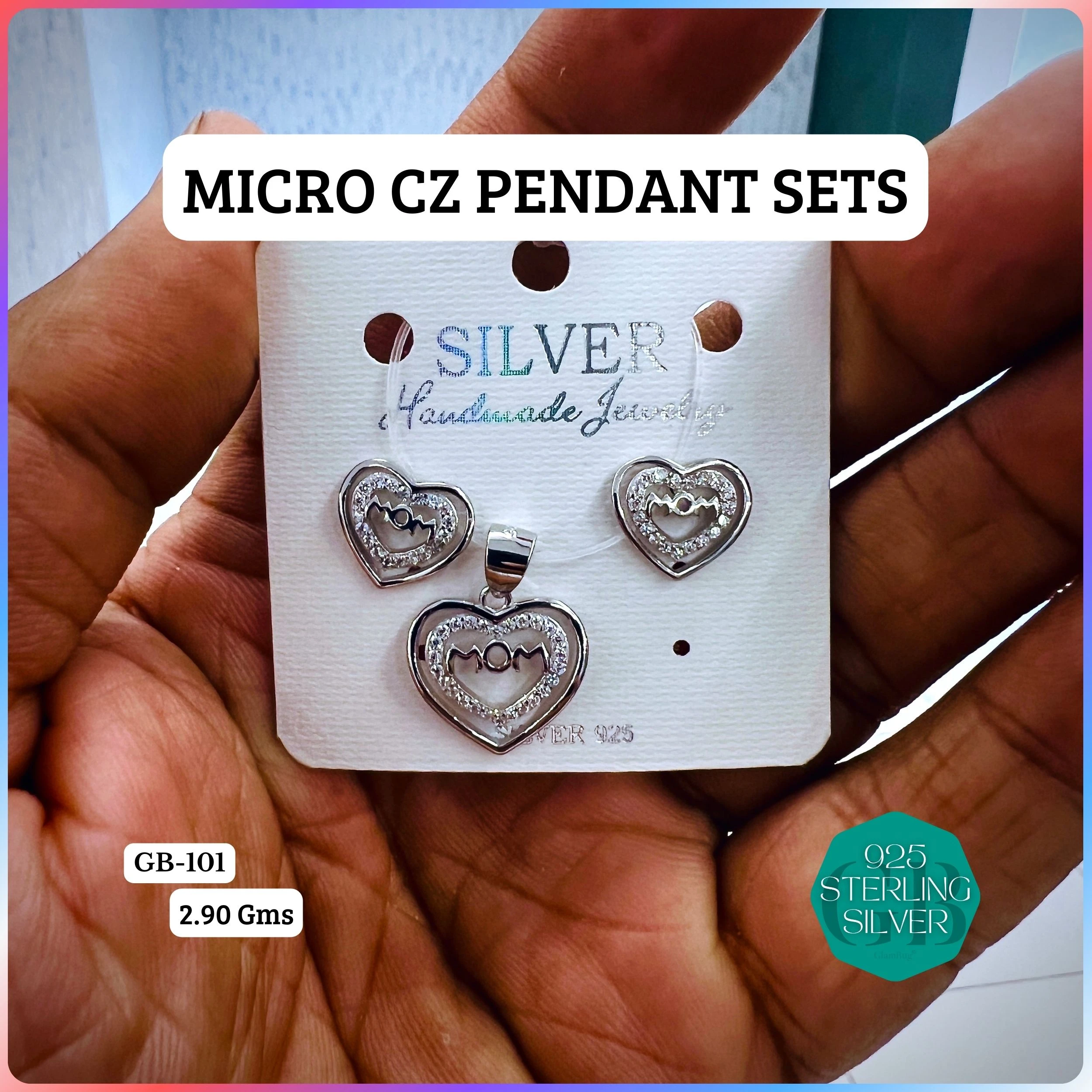 CZ MICRO PENDANT SETS - Premium 925 Silver Jewellery - SKU: GB-101-025 - Hyderabad Silver Importers