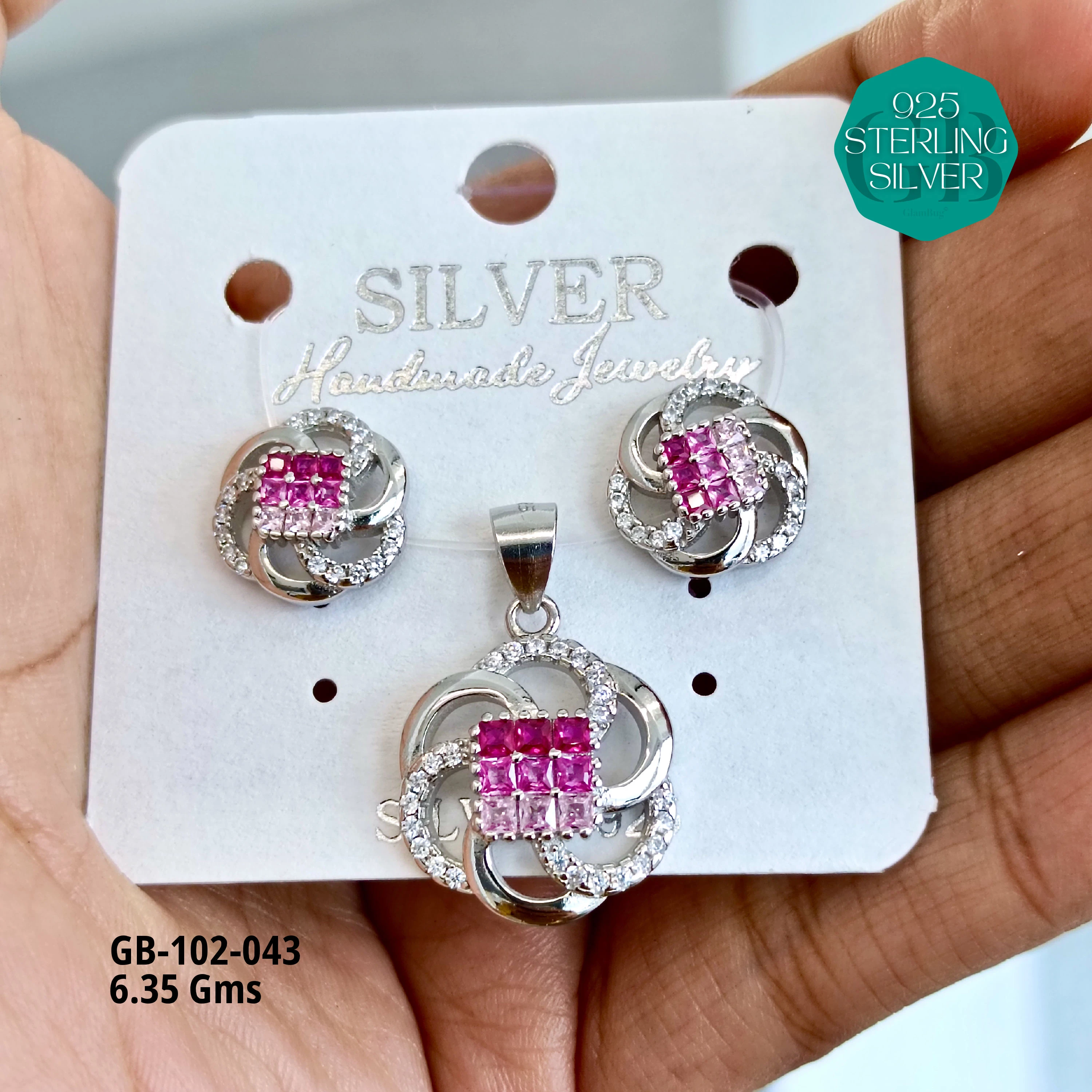 INVISIBLE SETTING COLOUR PENDANT SETS - Premium 925 Silver Jewellery - SKU: GB-102-043 - Hyderabad Silver Importers