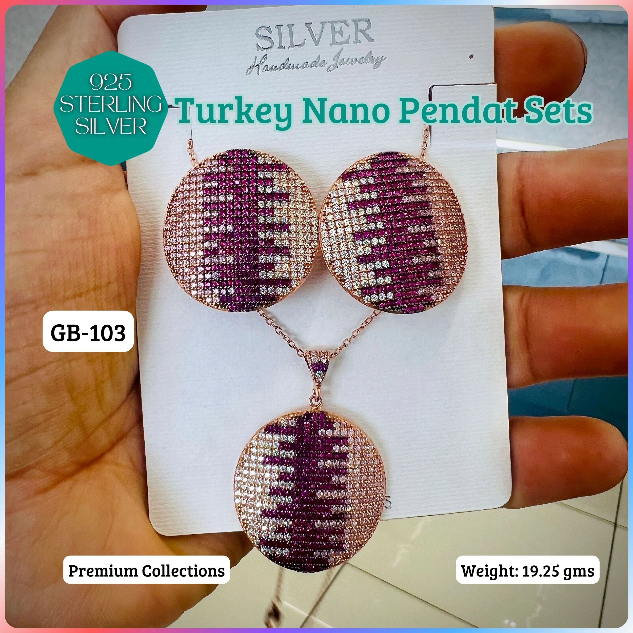 TURKEY NANO MICRO PENDANT SETS - Premium 925 Silver Jewellery - SKU: GB-103-021 - Hyderabad Silver Importers
