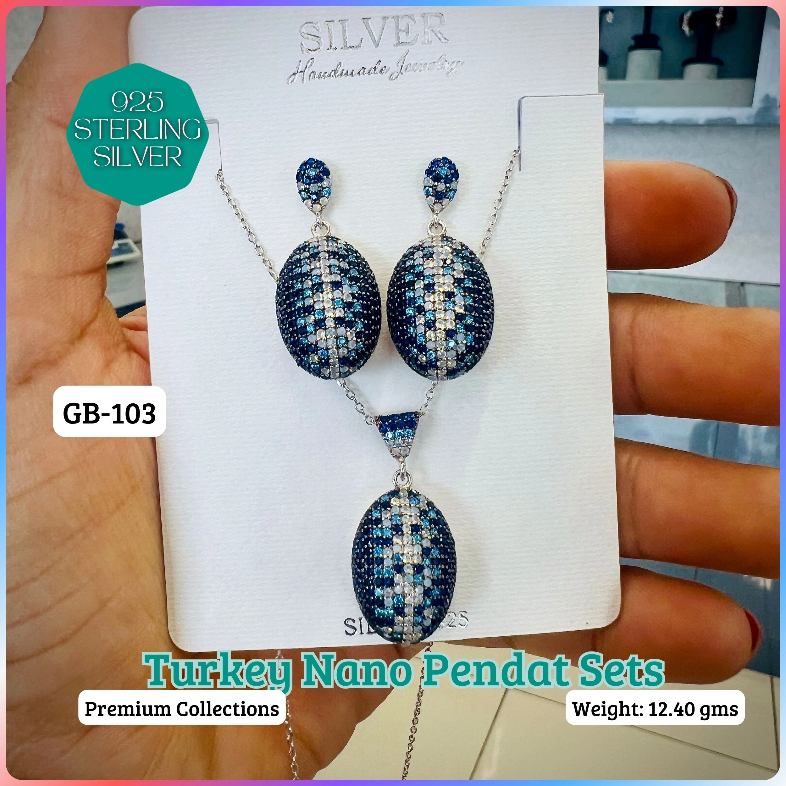 TURKEY NANO MICRO PENDANT SETS - Premium 925 Silver Jewellery - SKU: GB-103-031 - Hyderabad Silver Importers