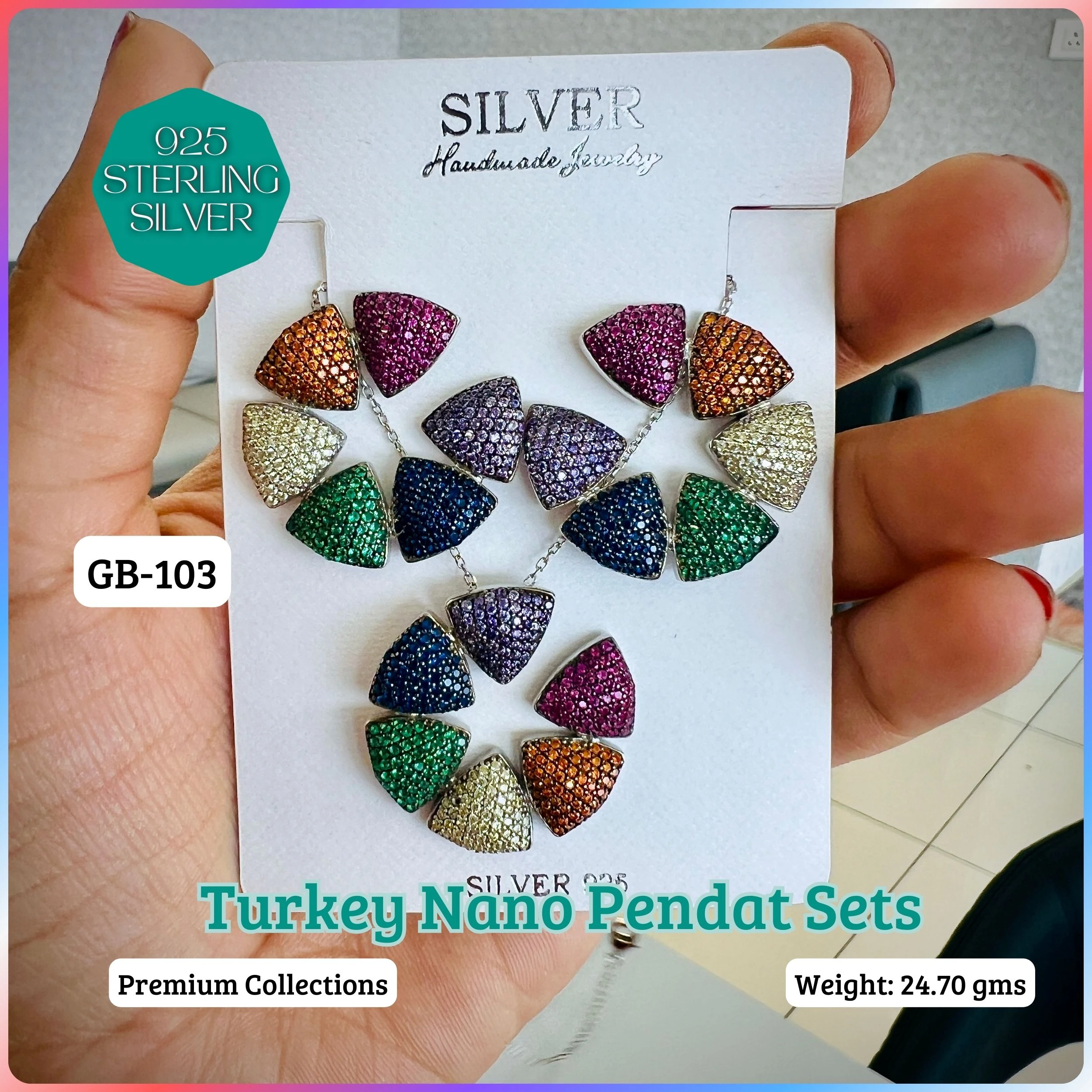 TURKEY NANO MICRO PENDANT SETS - Premium 925 Silver Jewellery - SKU: GB-103-034 - Hyderabad Silver Importers
