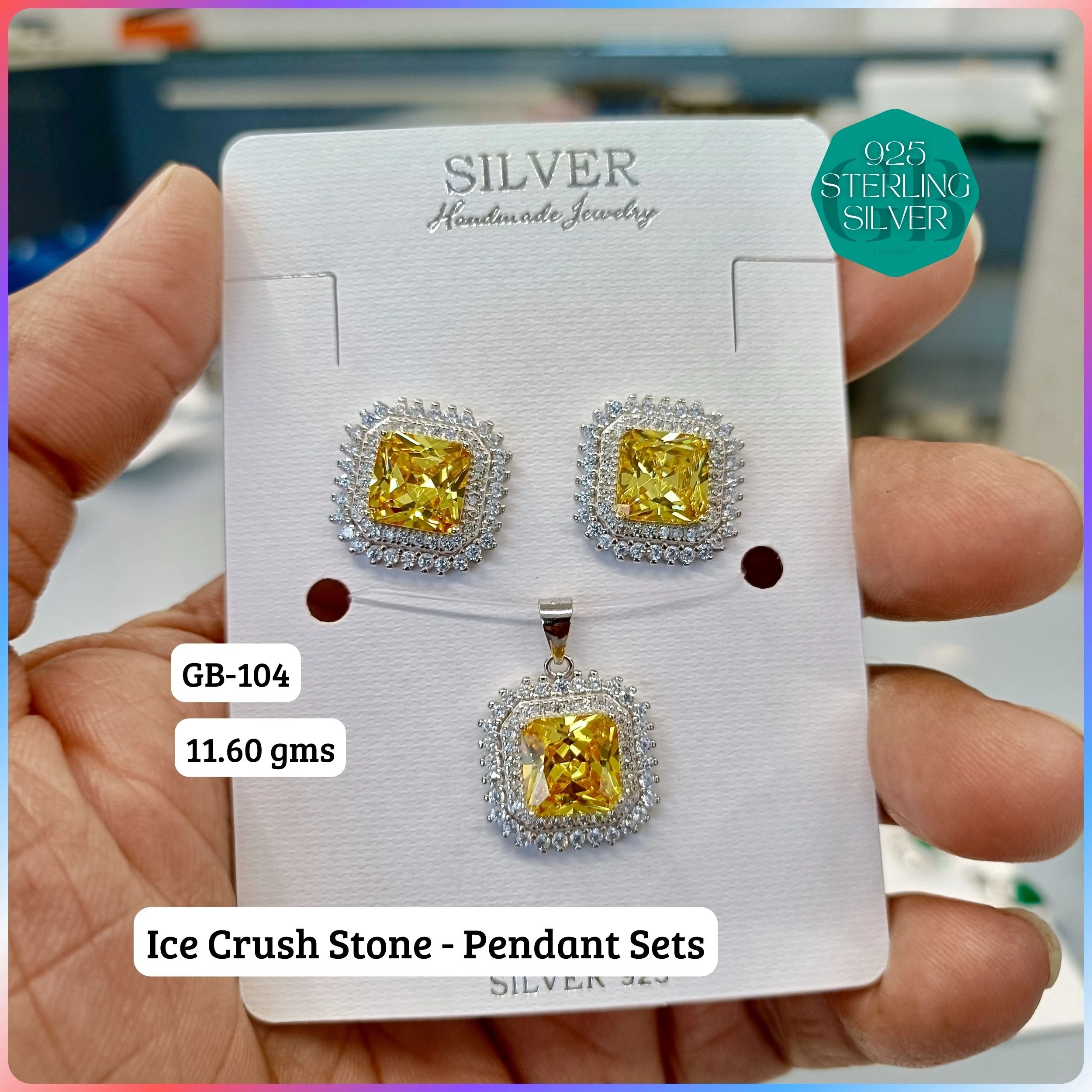 ICE CRUSH PENDANT SETS - Premium 925 Silver Jewellery - SKU: GB-104-001 - Hyderabad Silver Importers