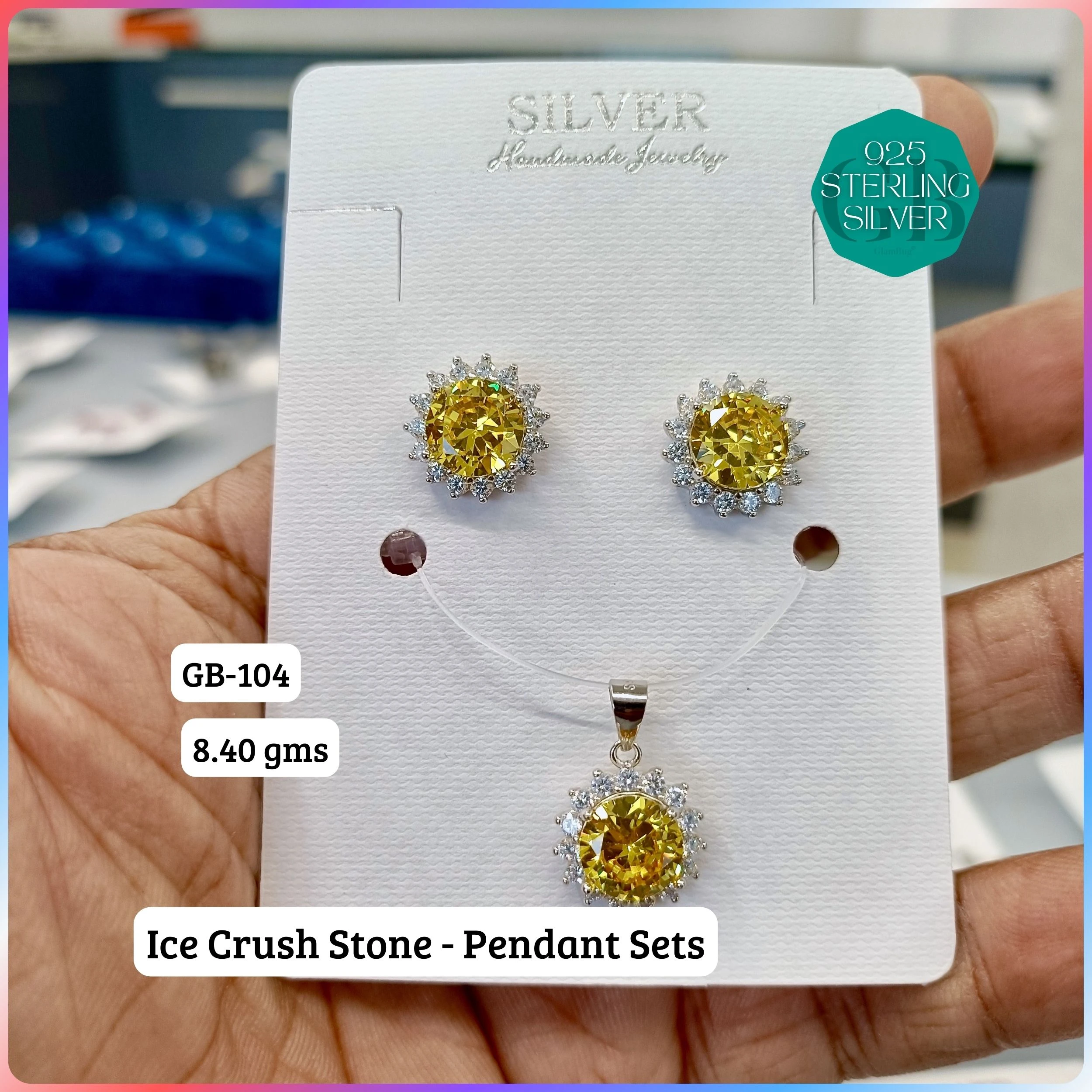 ICE CRUSH PENDANT SETS - Premium 925 Silver Jewellery - SKU: GB-104-003 - Hyderabad Silver Importers